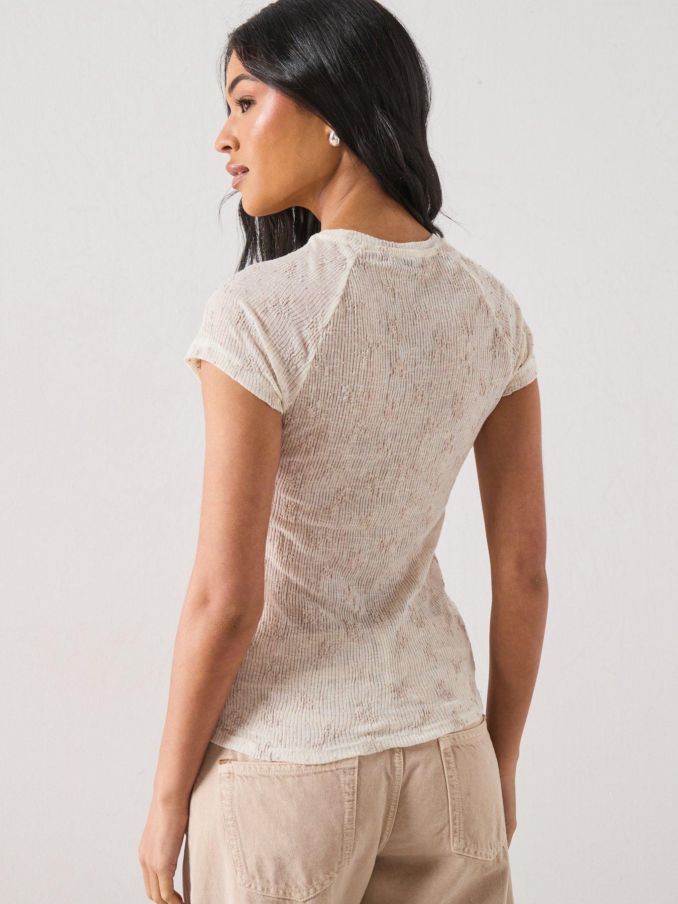 Image 2 of 6 of Mango T-shirt With Raised Embroidered Details - Cream