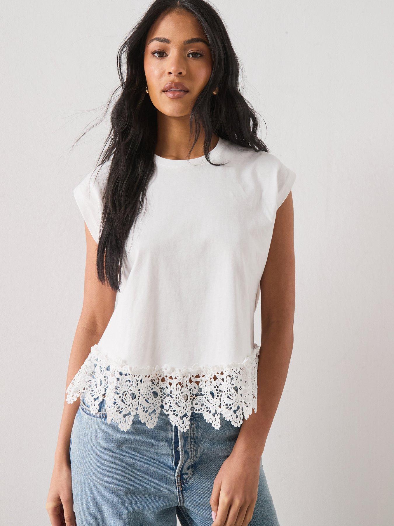 Mango Cotton T-Shirt With Broderie Anglaise Embroidery - White