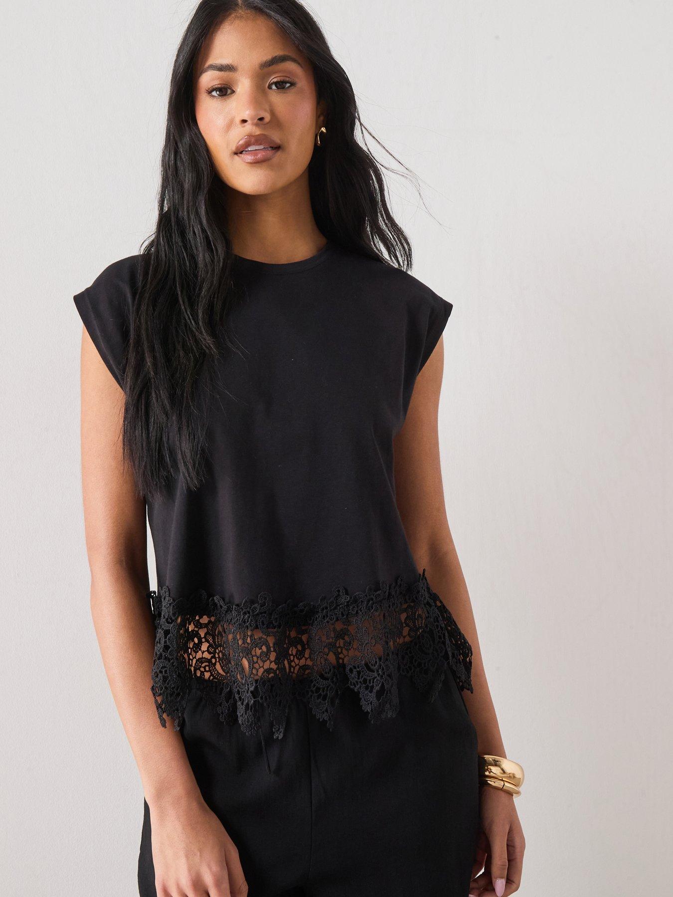 Mango Cotton T-shirt With Broderie Anglaise Embroidery - Black