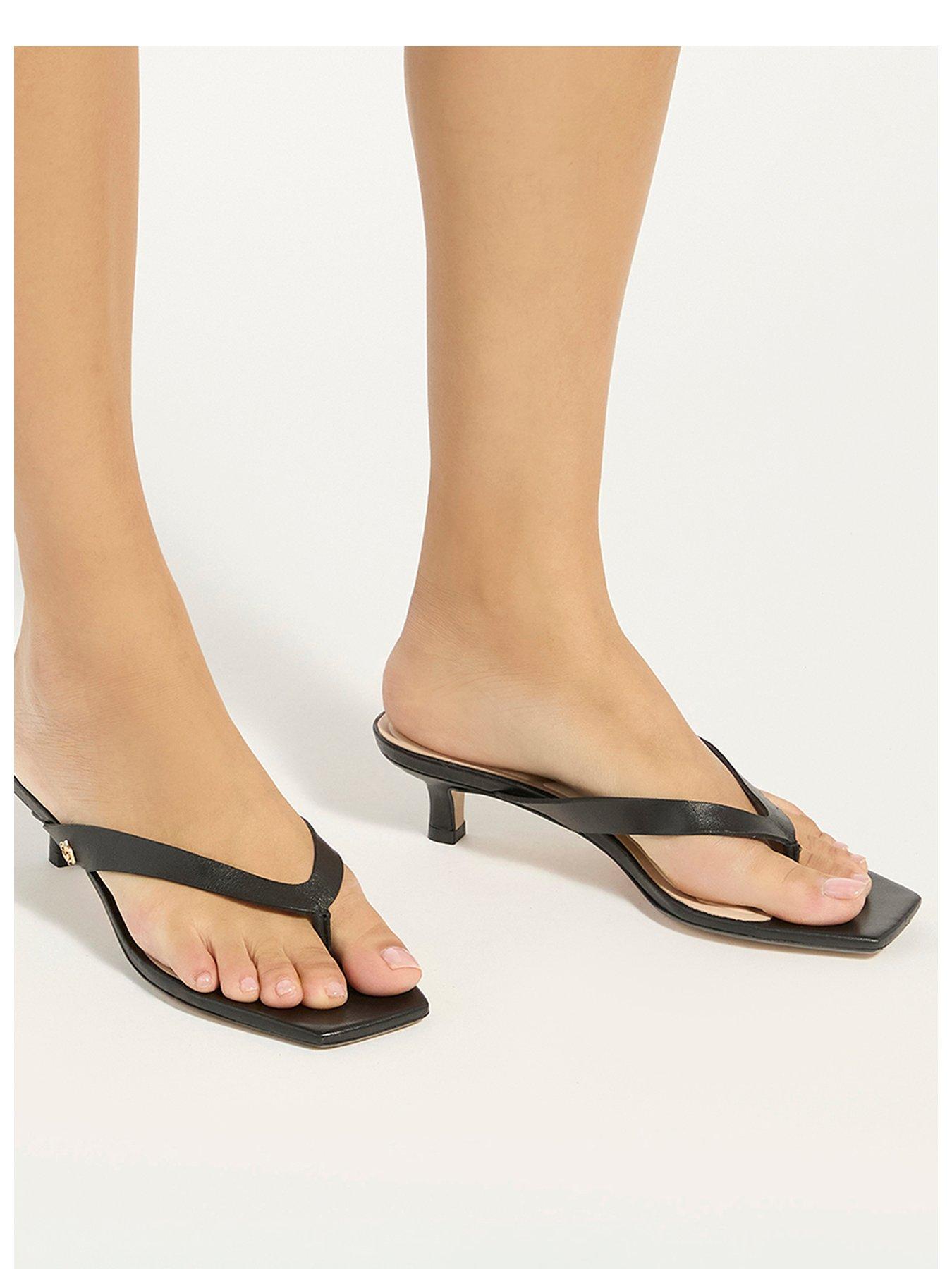 Dune London Manic Square Toe Kitten Heel Flip Flop Thong Sandals, Black, Size 6, Women