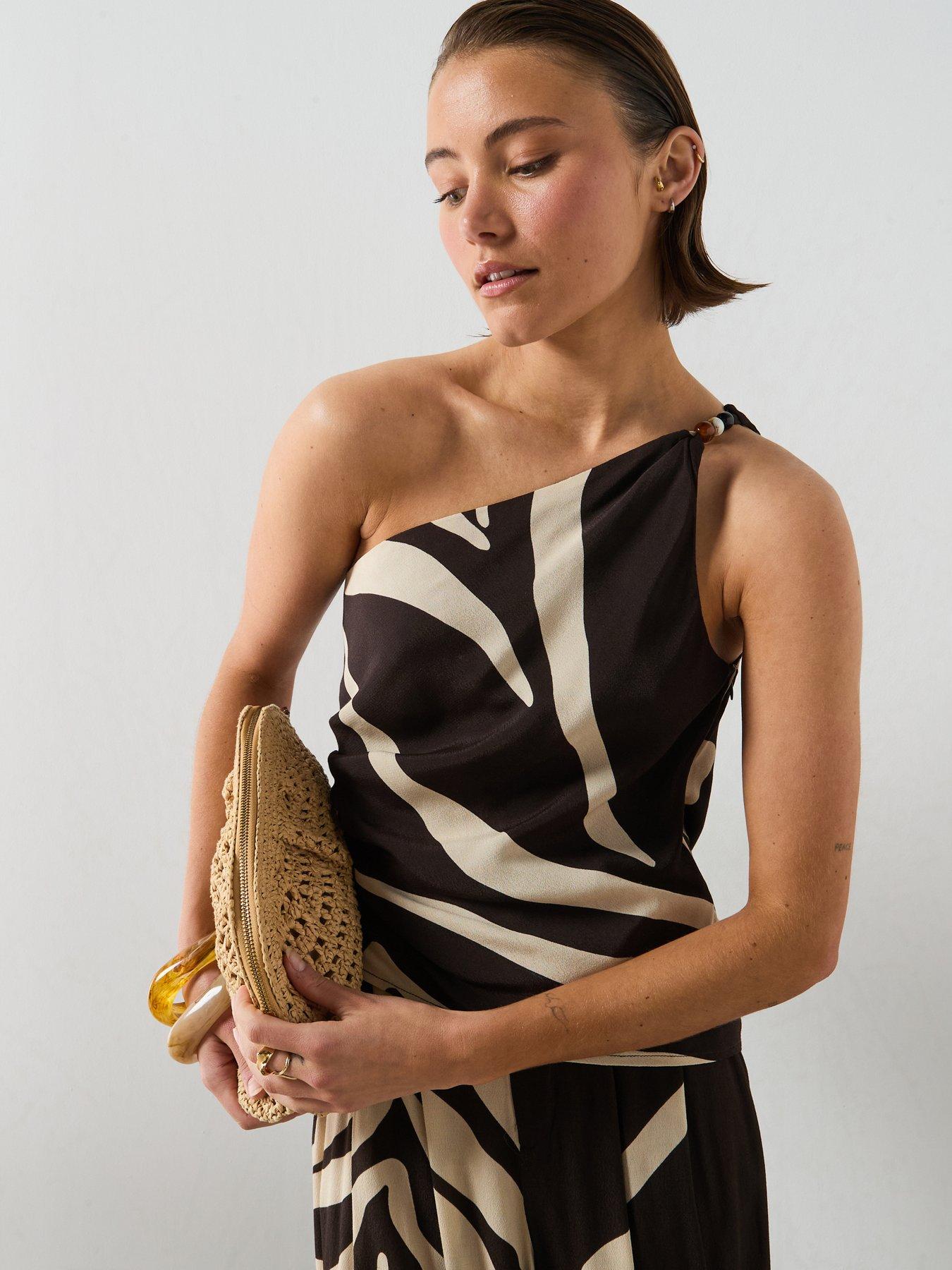 Mango Asymmetric Printed Co-Ord Top - Brown