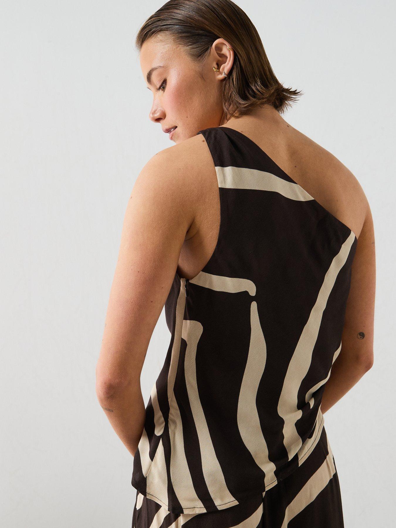 Image 2 of 6 of Mango Asymmetric Printed Co-Ord Top - Brown
