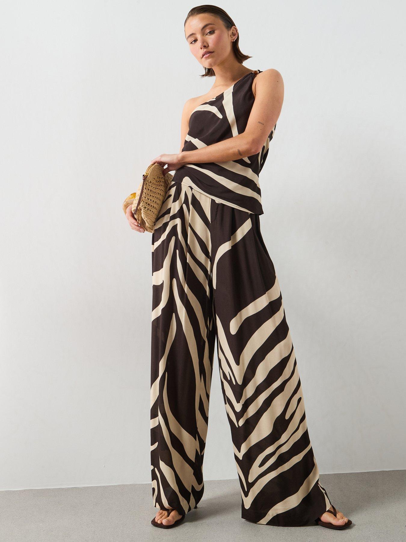 Image 3 of 6 of Mango Asymmetric Printed Co-Ord Top - Brown