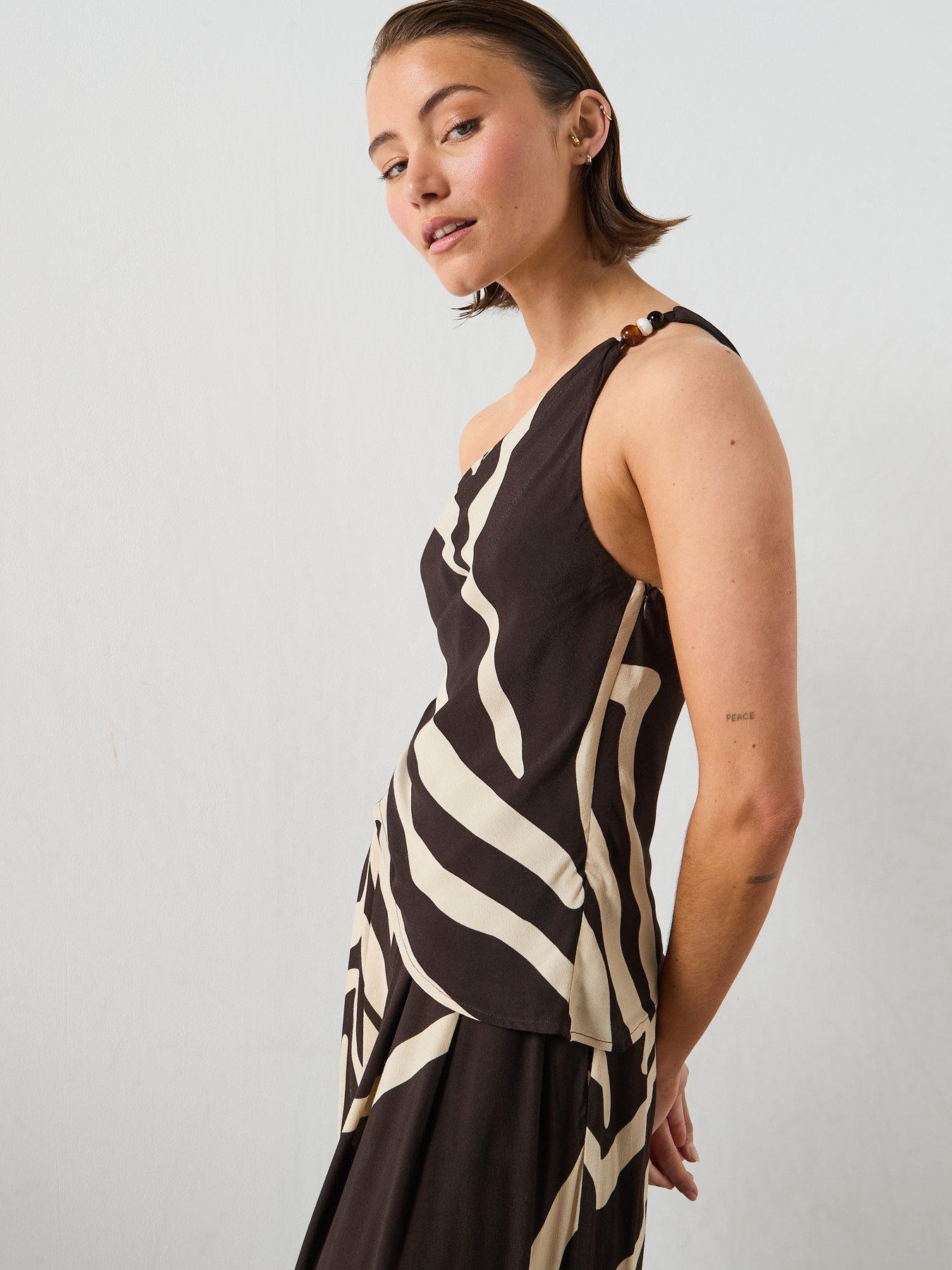 Image 5 of 6 of Mango Asymmetric Printed Co-Ord Top - Brown