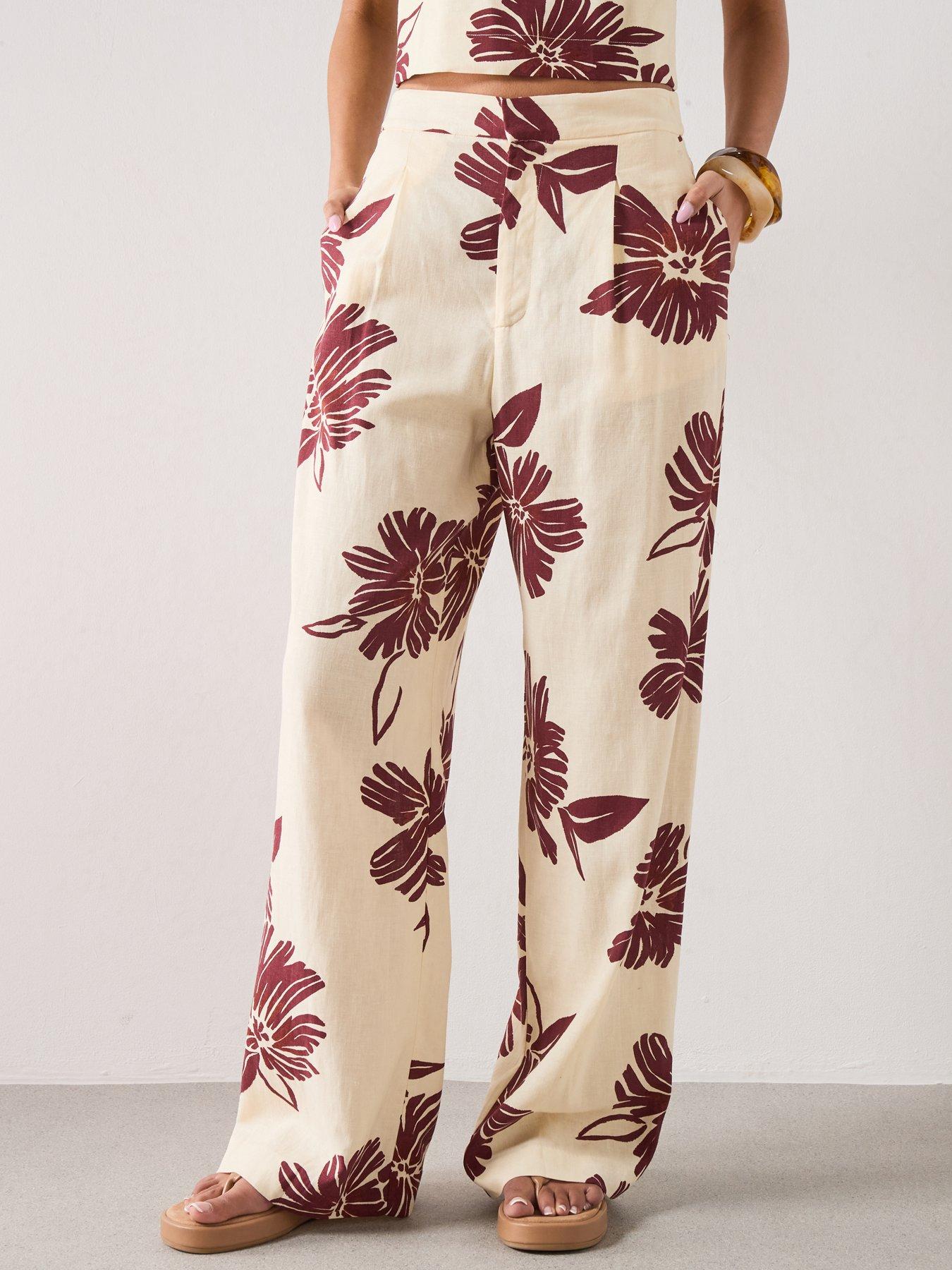 Mango Printed Co-Ord Pleated Trousers - Cream