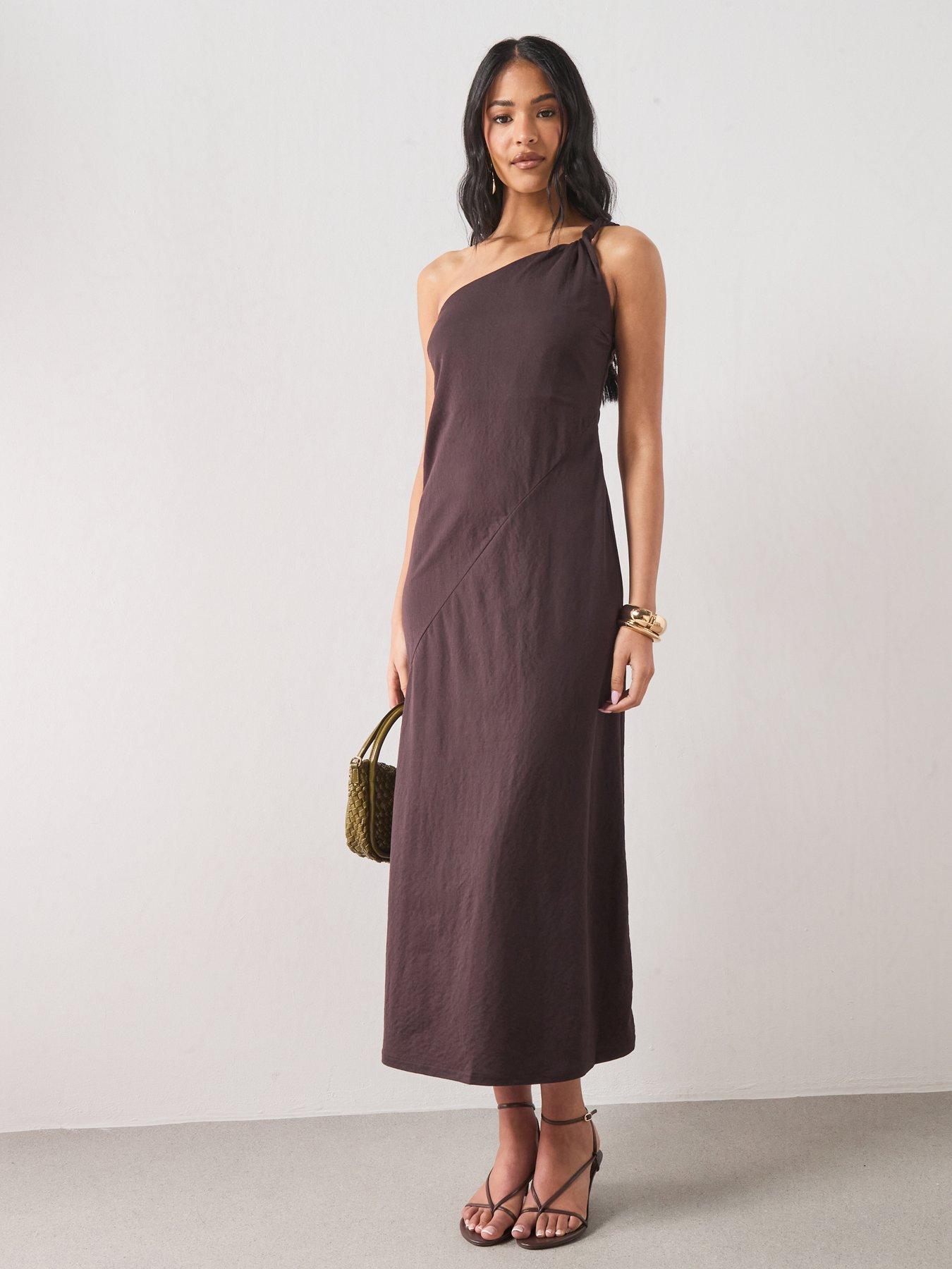 Mango Asymmetrical Dress With Gathered Strap - Brown
