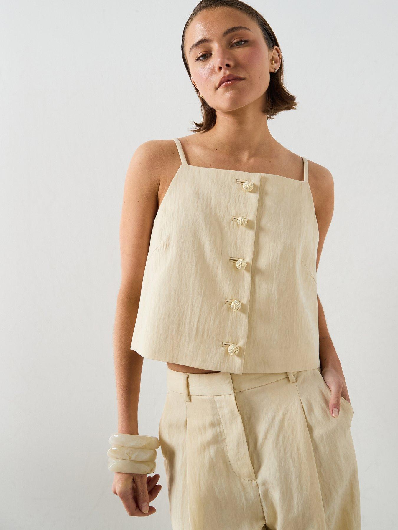 Image 1 of 6 of Mango Lyocell Co-Ord Button Top - Ecru