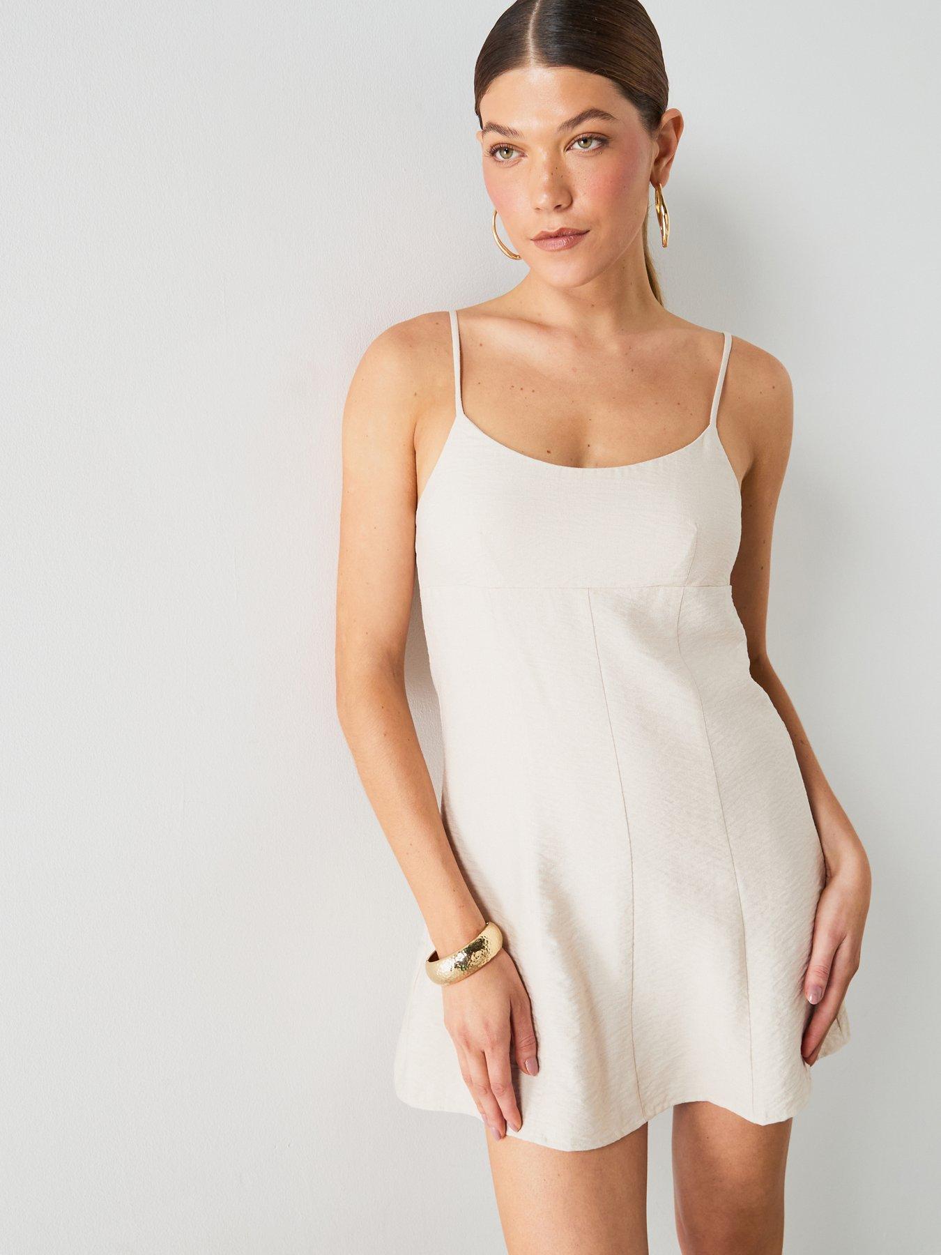 Mango A-line Crinkle Effect Dress - Cream