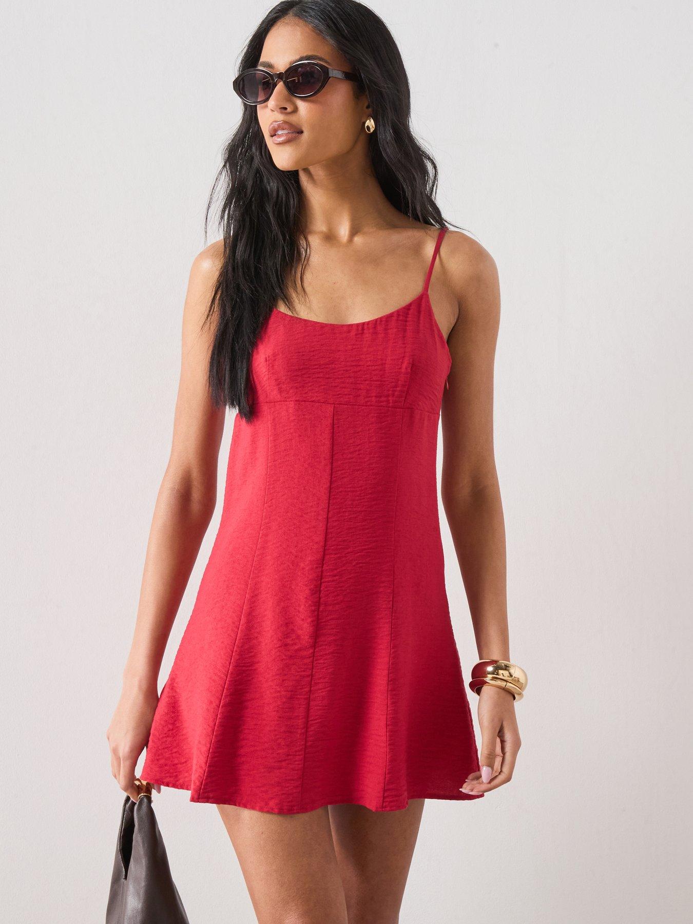 Image 1 of 5 of Mango A-line Crinkle Effect Dress - Red
