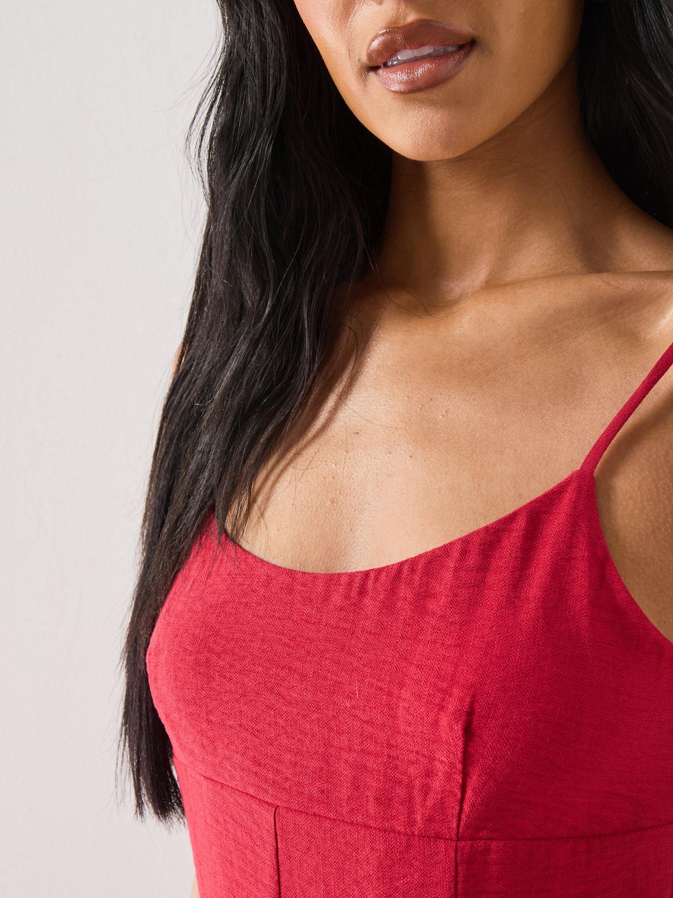 Image 4 of 5 of Mango A-line Crinkle Effect Dress - Red