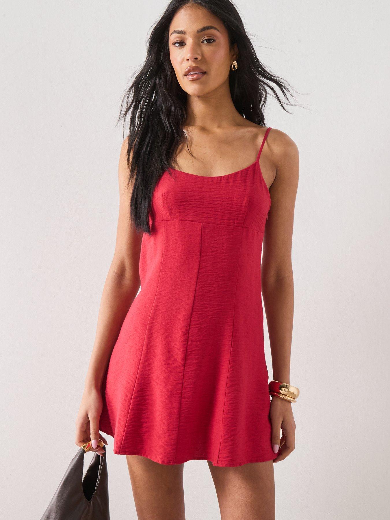 Image 5 of 5 of Mango A-line Crinkle Effect Dress - Red