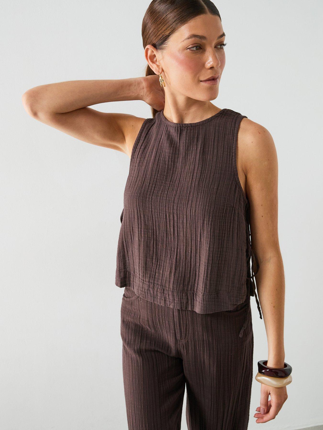Image 1 of 6 of Mango Bambula Co-ord Tie Top - Brown