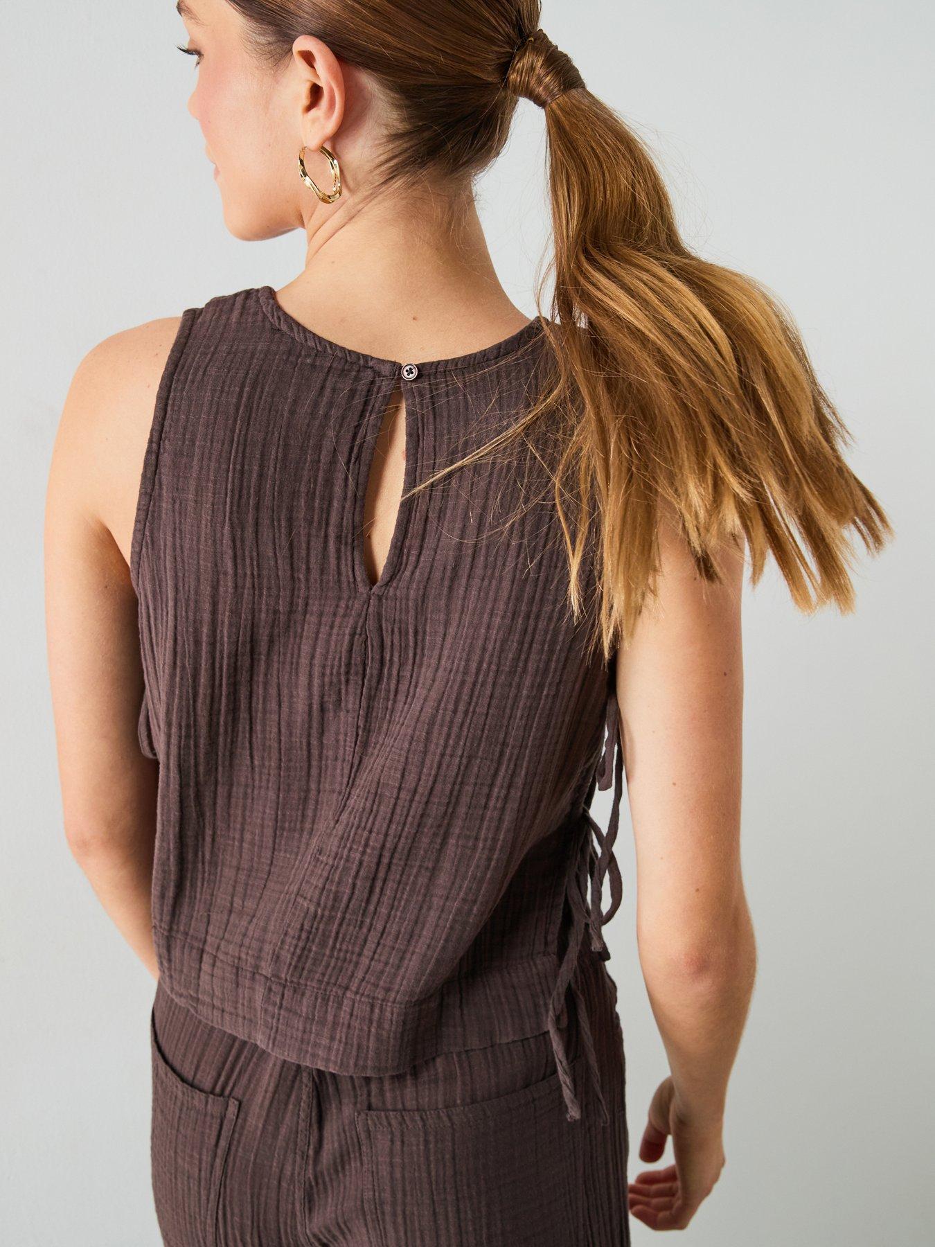 Image 2 of 6 of Mango Bambula Co-ord Tie Top - Brown