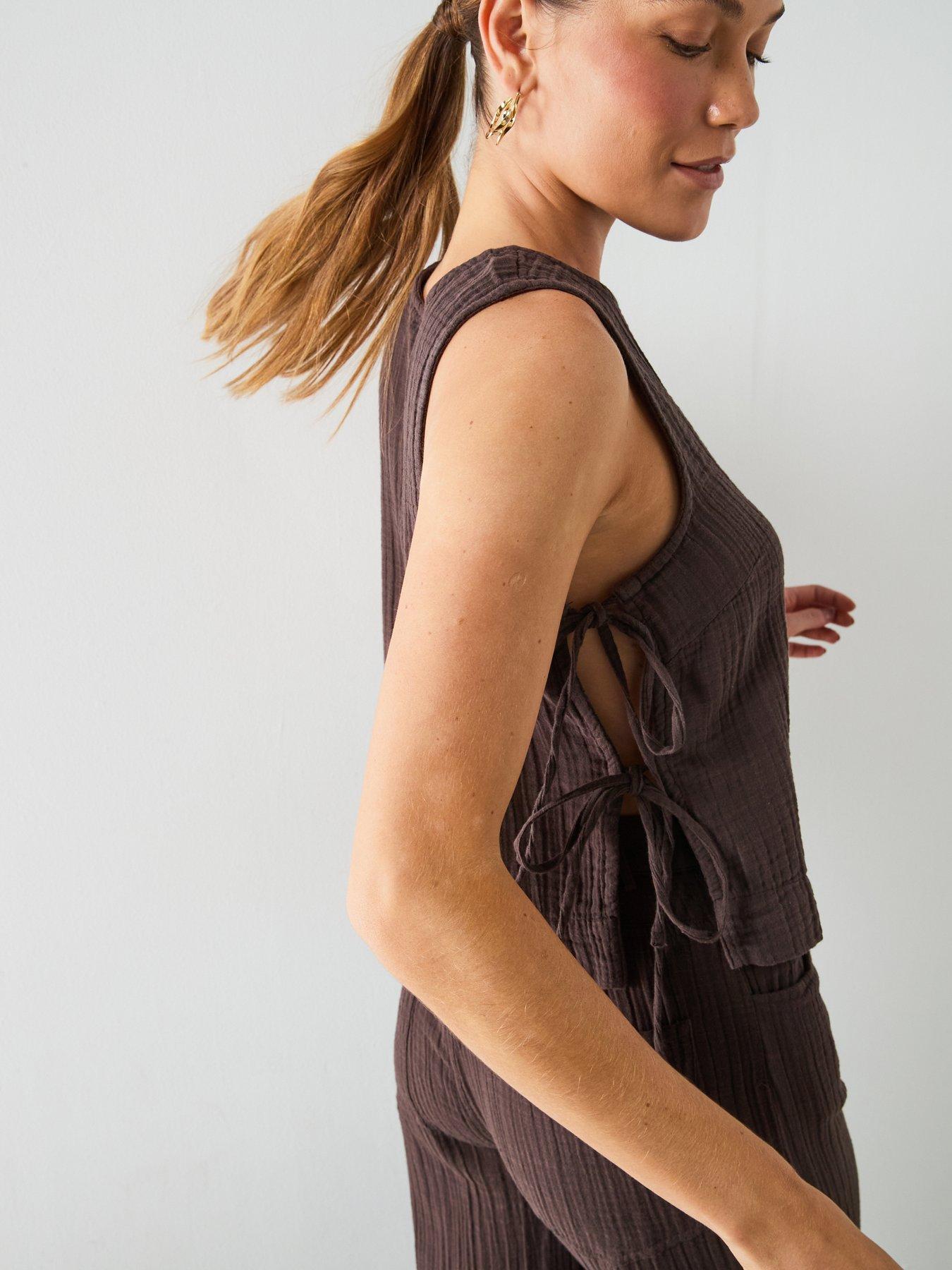 Image 5 of 6 of Mango Bambula Co-ord Tie Top - Brown