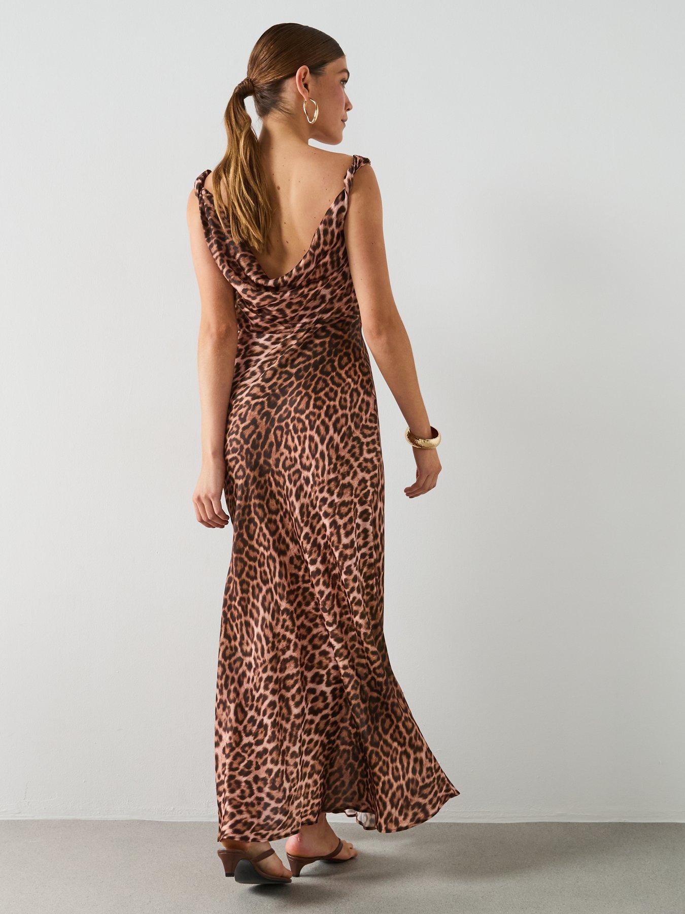 Image 2 of 6 of Mango Animal Print Dress With A Draped Collar - Brown