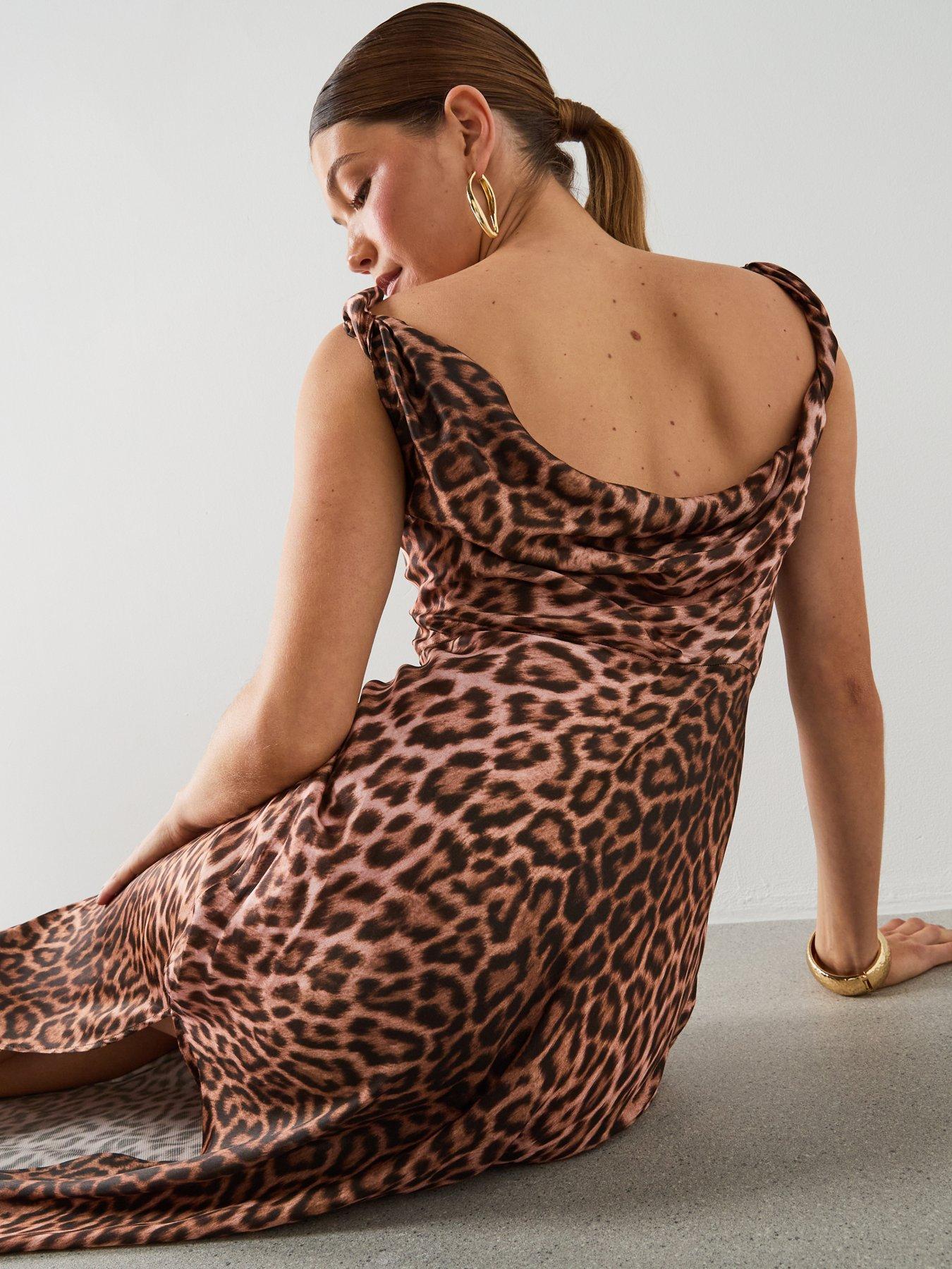 Image 5 of 6 of Mango Animal Print Dress With A Draped Collar - Brown