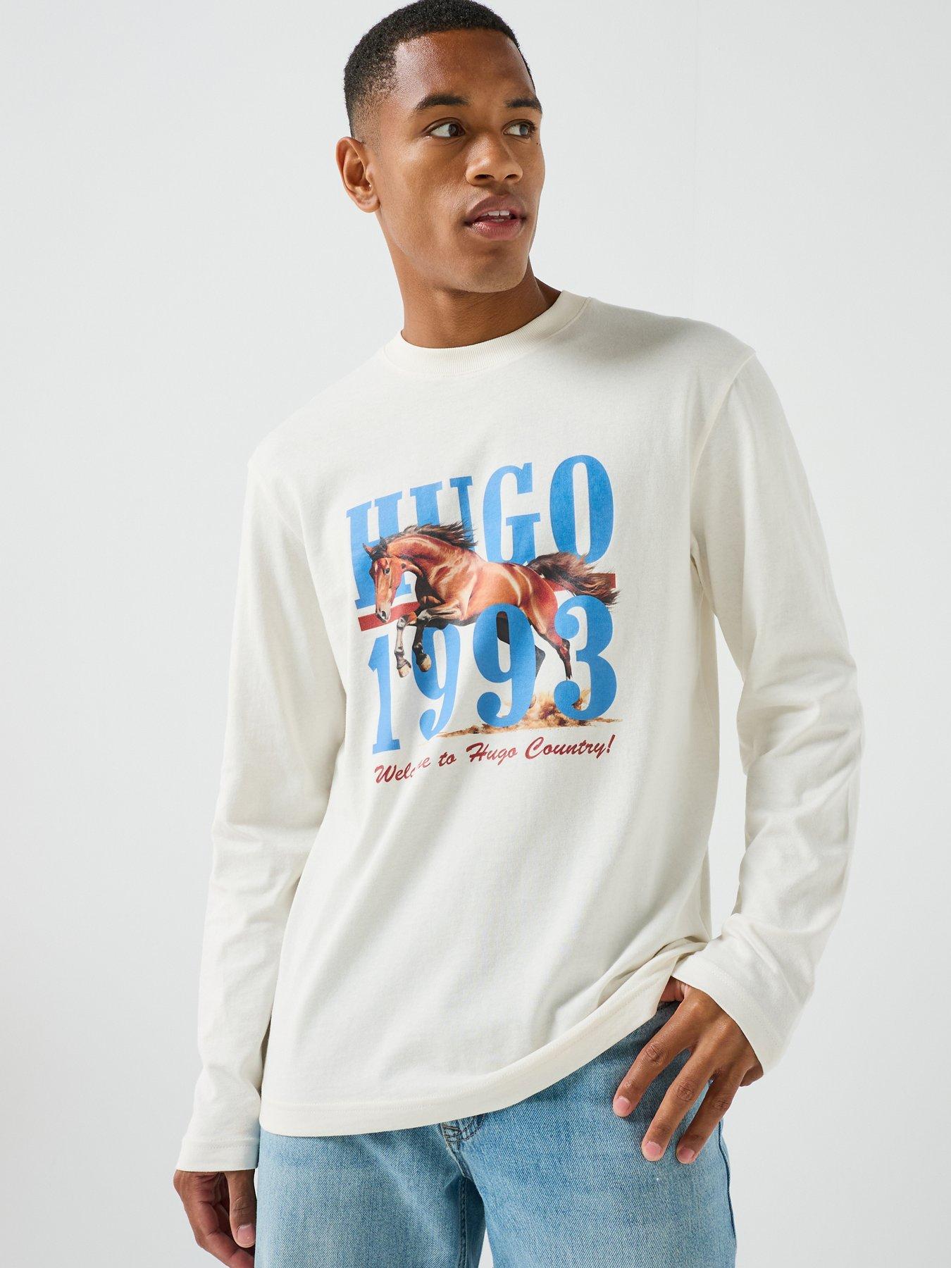 HUGO Blue Nevalon Horse Graphic Long Sleeve T-Shirt - White