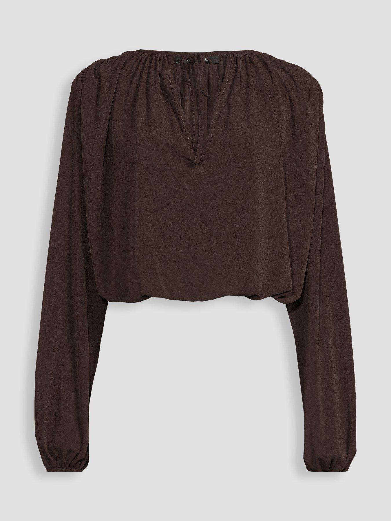 Image 7 of 7 of The Very Collection Bubble Hem Volume Sleeve Co-Ord Top - Brown