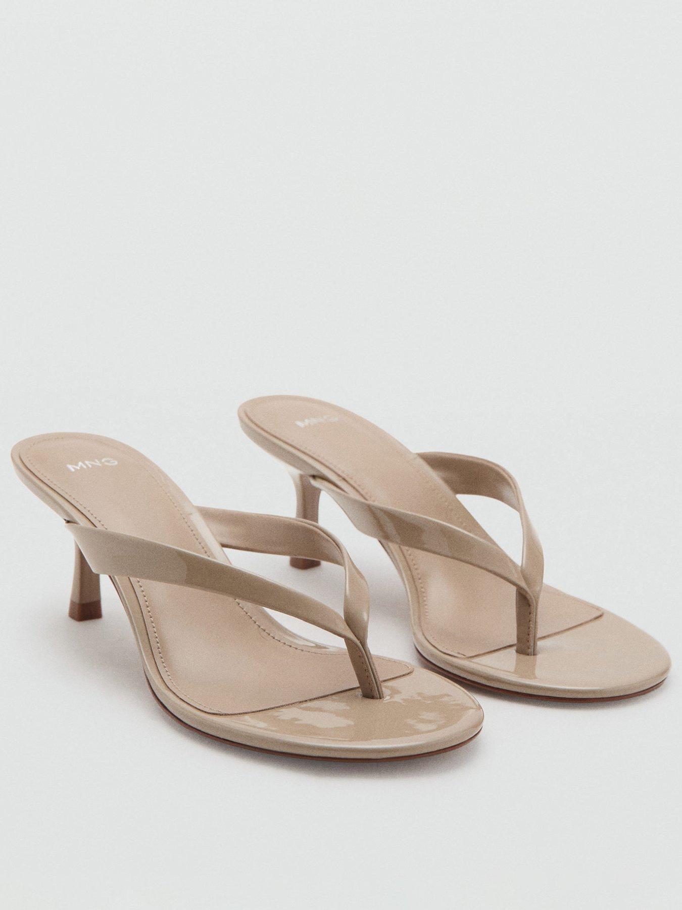 Image 1 of 5 of Mango Tiger Heeled Toe Post Sandals - Beige