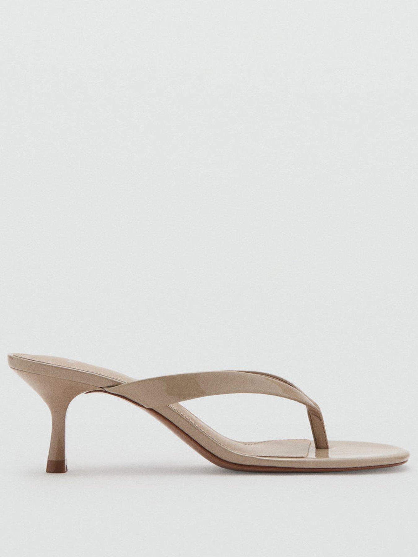 Image 2 of 5 of Mango Tiger Heeled Toe Post Sandals - Beige