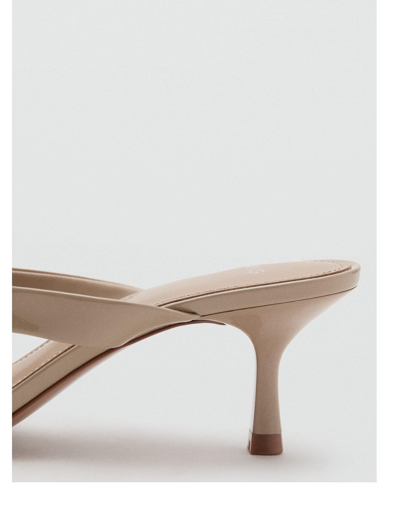 Image 3 of 5 of Mango Tiger Heeled Toe Post Sandals - Beige