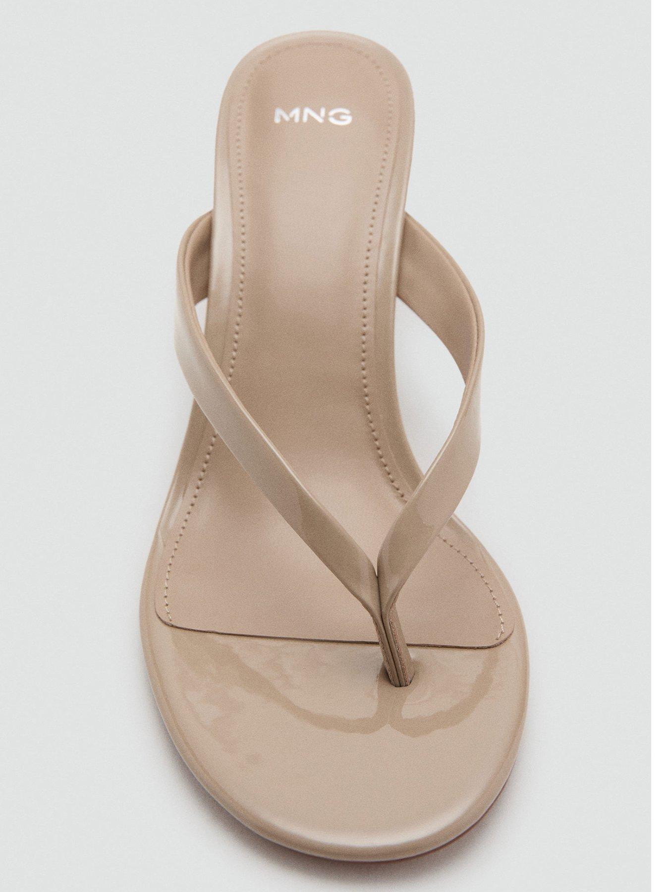 Image 4 of 5 of Mango Tiger Heeled Toe Post Sandals - Beige