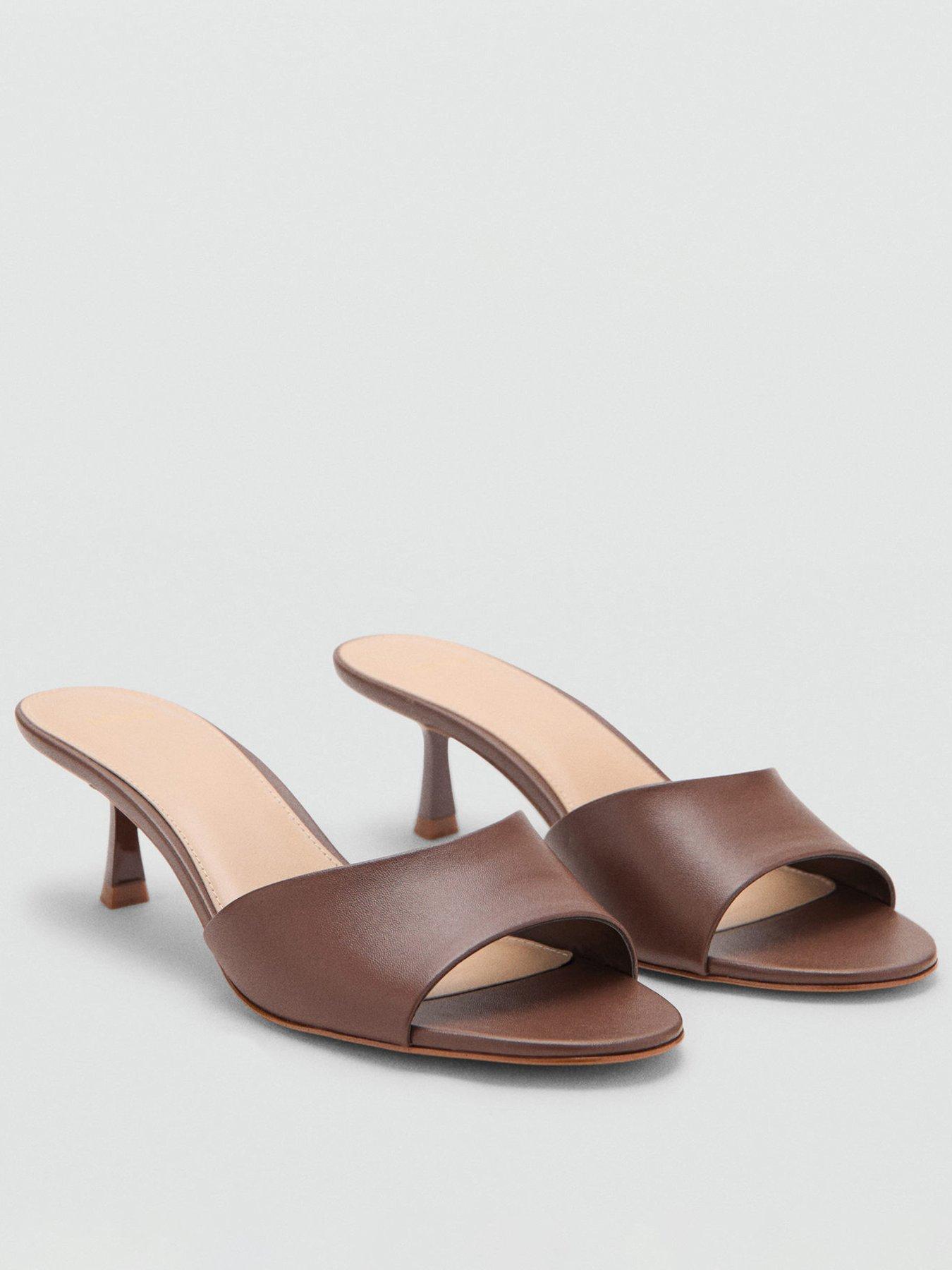 Mango Hide Heeled Mule Sandals, Brown, Size 3, Women