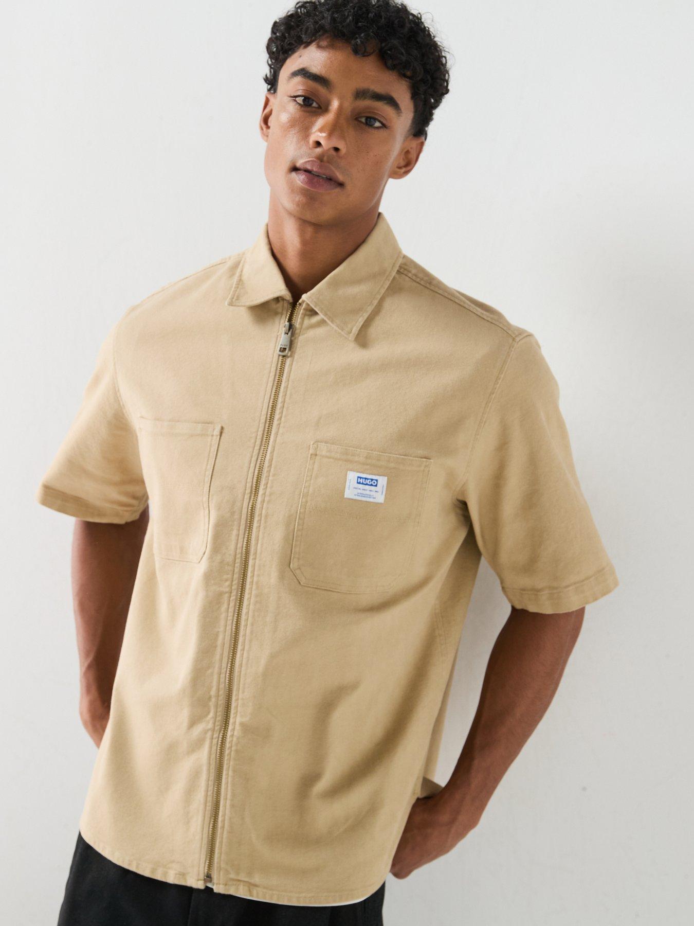 HUGO Ekyno Loose Fit Double Pocket Short Sleeve Shirt - Brown