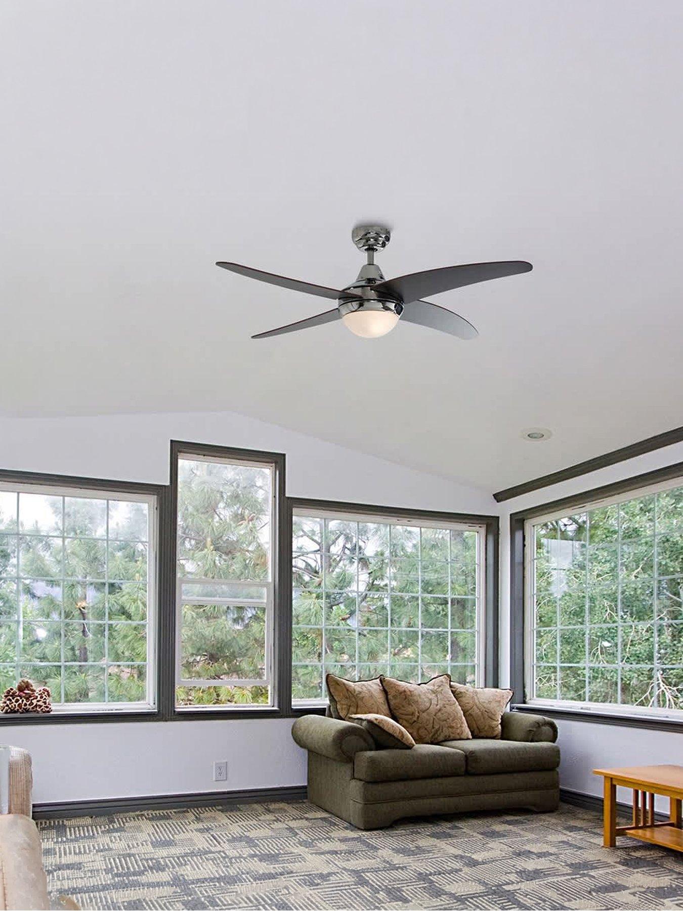 ValueLights Apache 48" 4 Blade Chrome & Wood Ceiling Light Fan With Remote Control