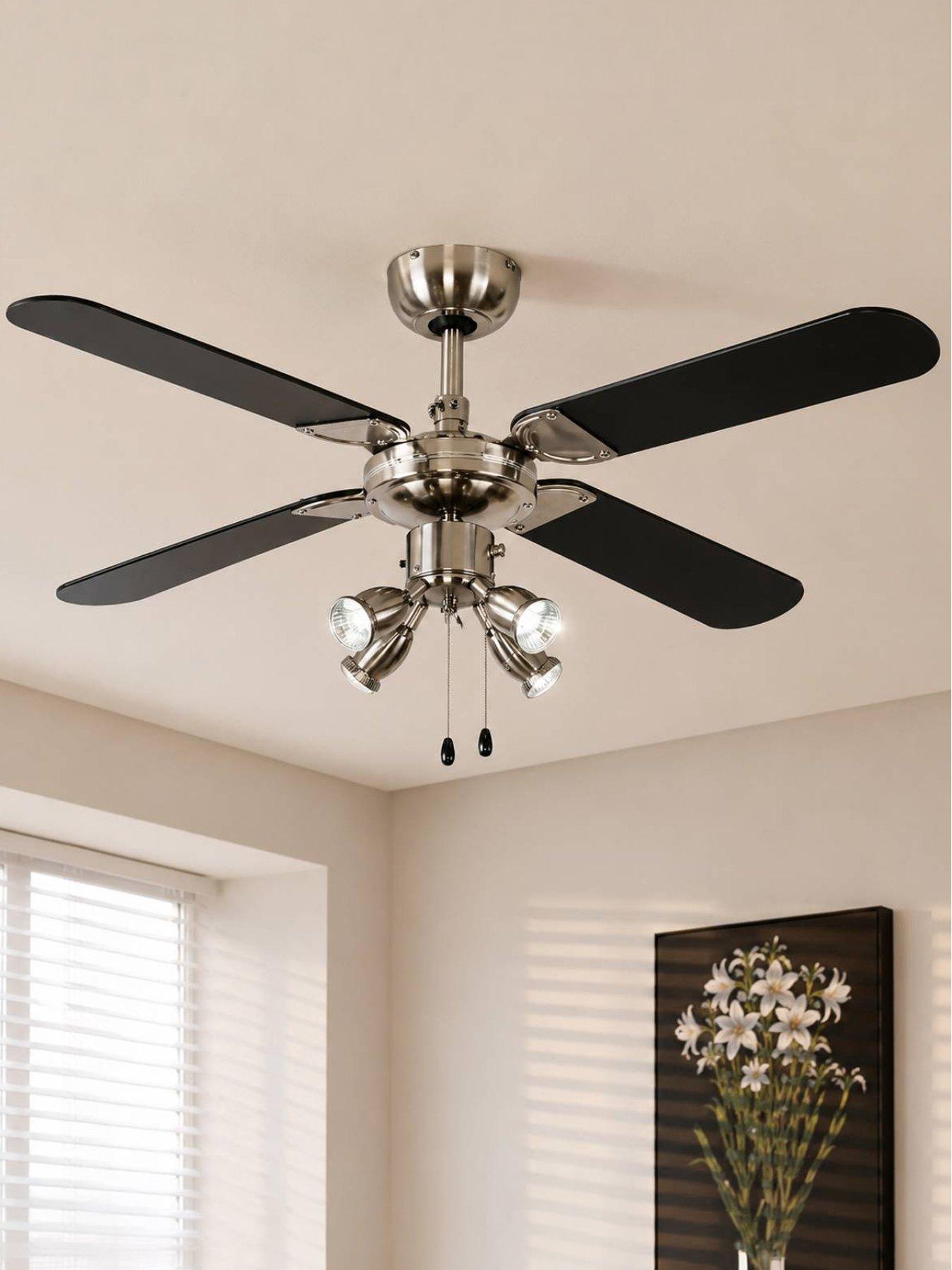 Image 1 of 6 of ValueLights Scimitar 42" 4 Blade Chrome &amp; Black Ceiling Light Fan