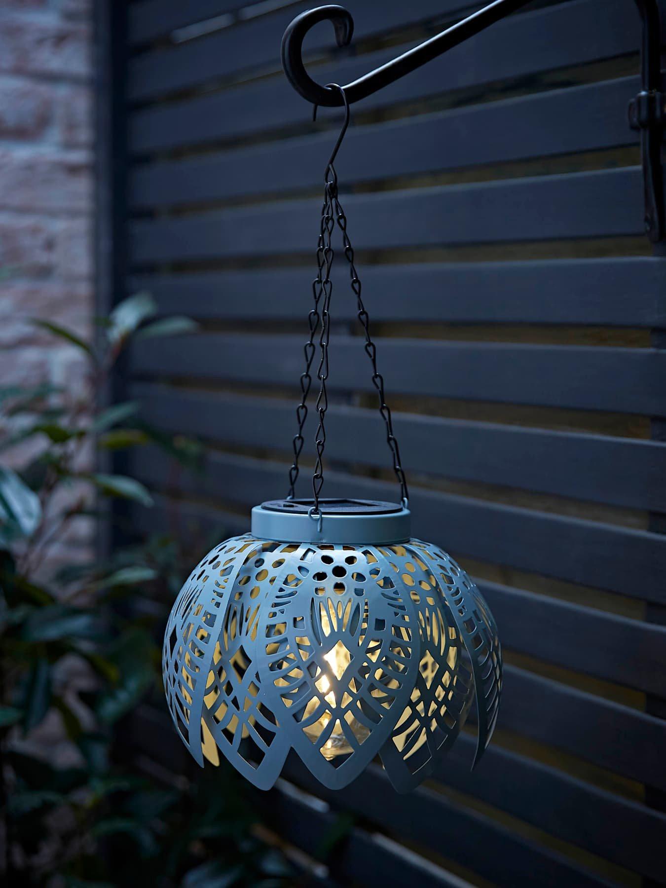 Image 1 of 7 of ValueLights Artichoke Powder Blue Solar Hanging Outdoor Garden Lantern Light