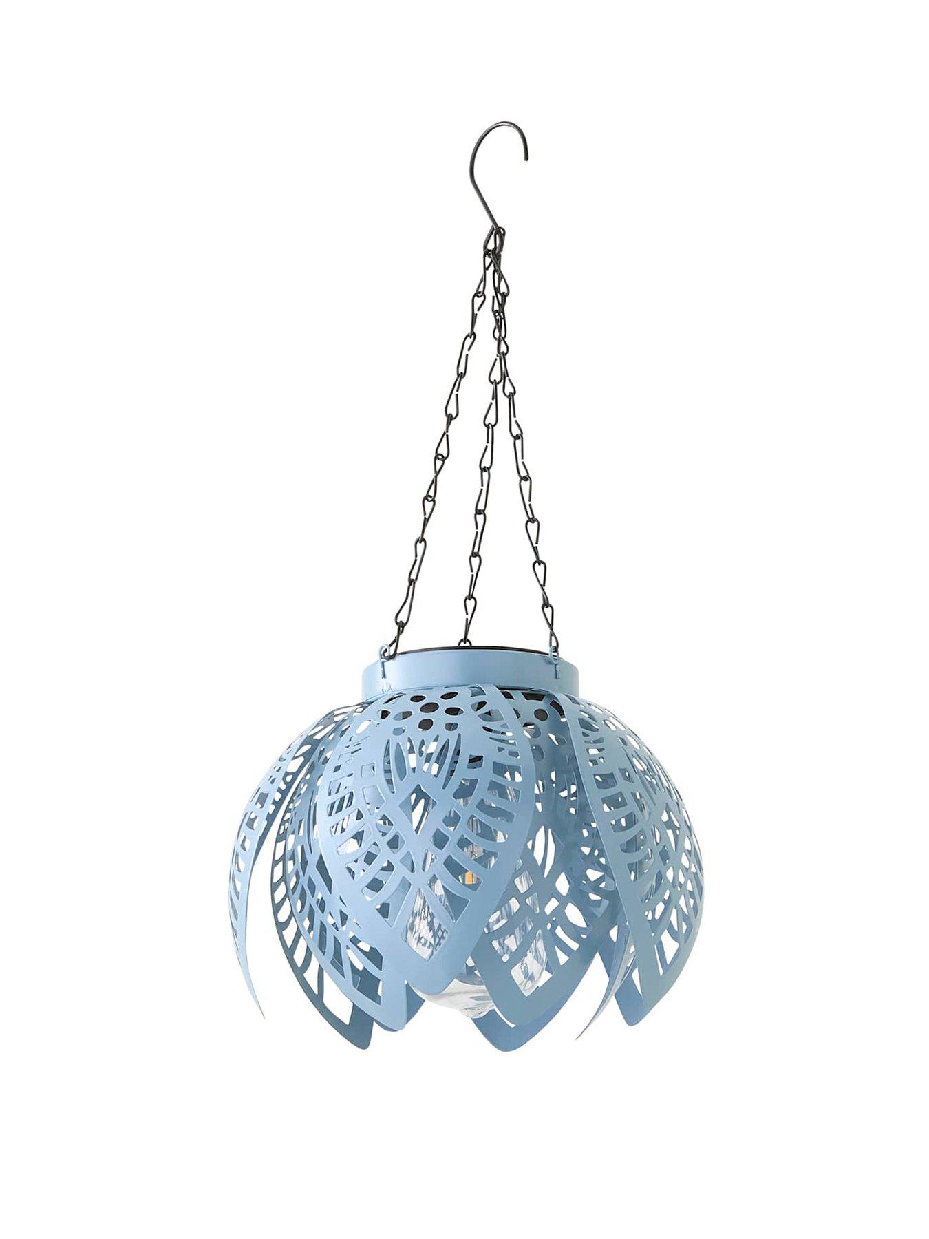 Image 2 of 7 of ValueLights Artichoke Powder Blue Solar Hanging Outdoor Garden Lantern Light