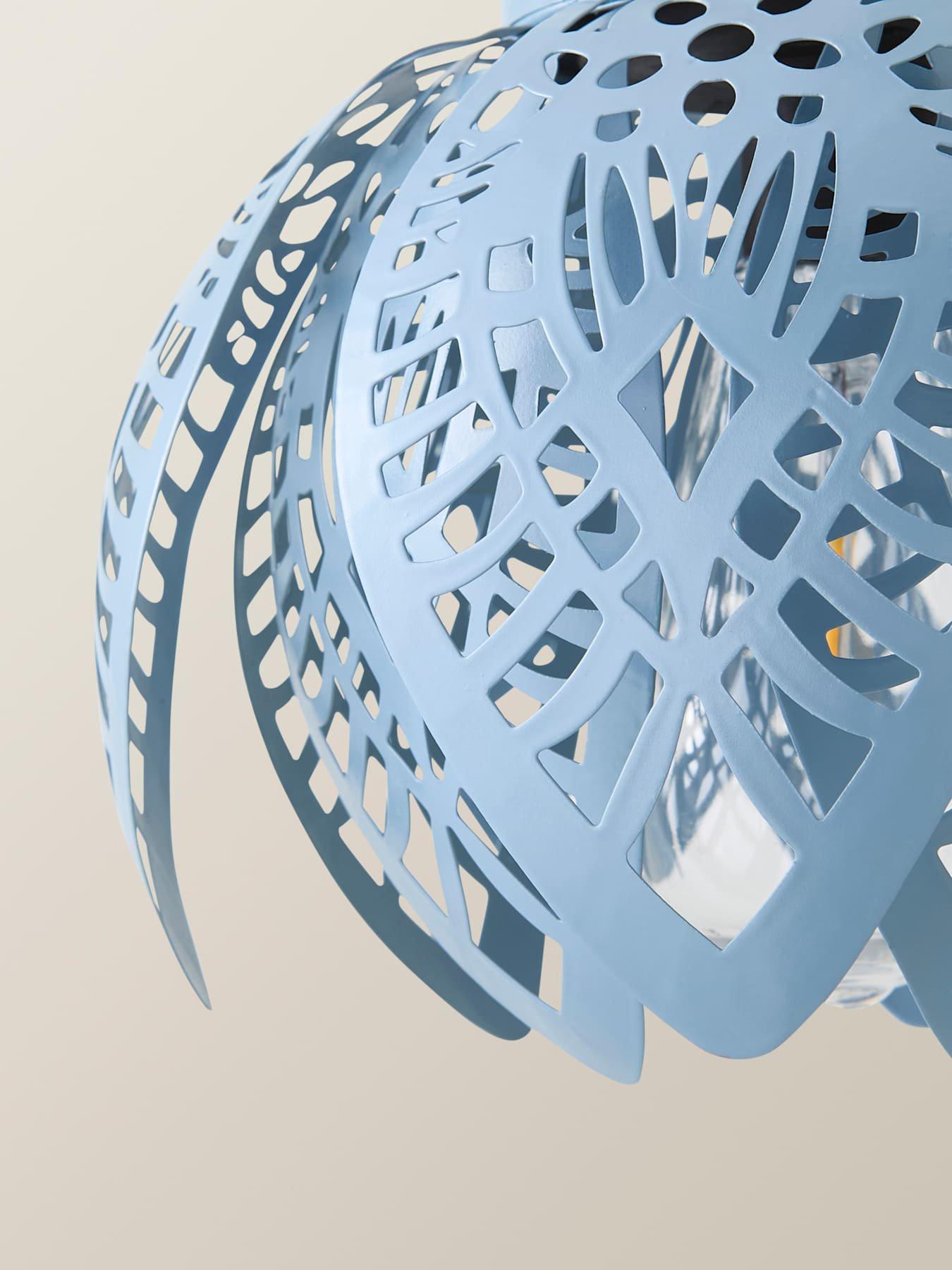 Image 3 of 7 of ValueLights Artichoke Powder Blue Solar Hanging Outdoor Garden Lantern Light