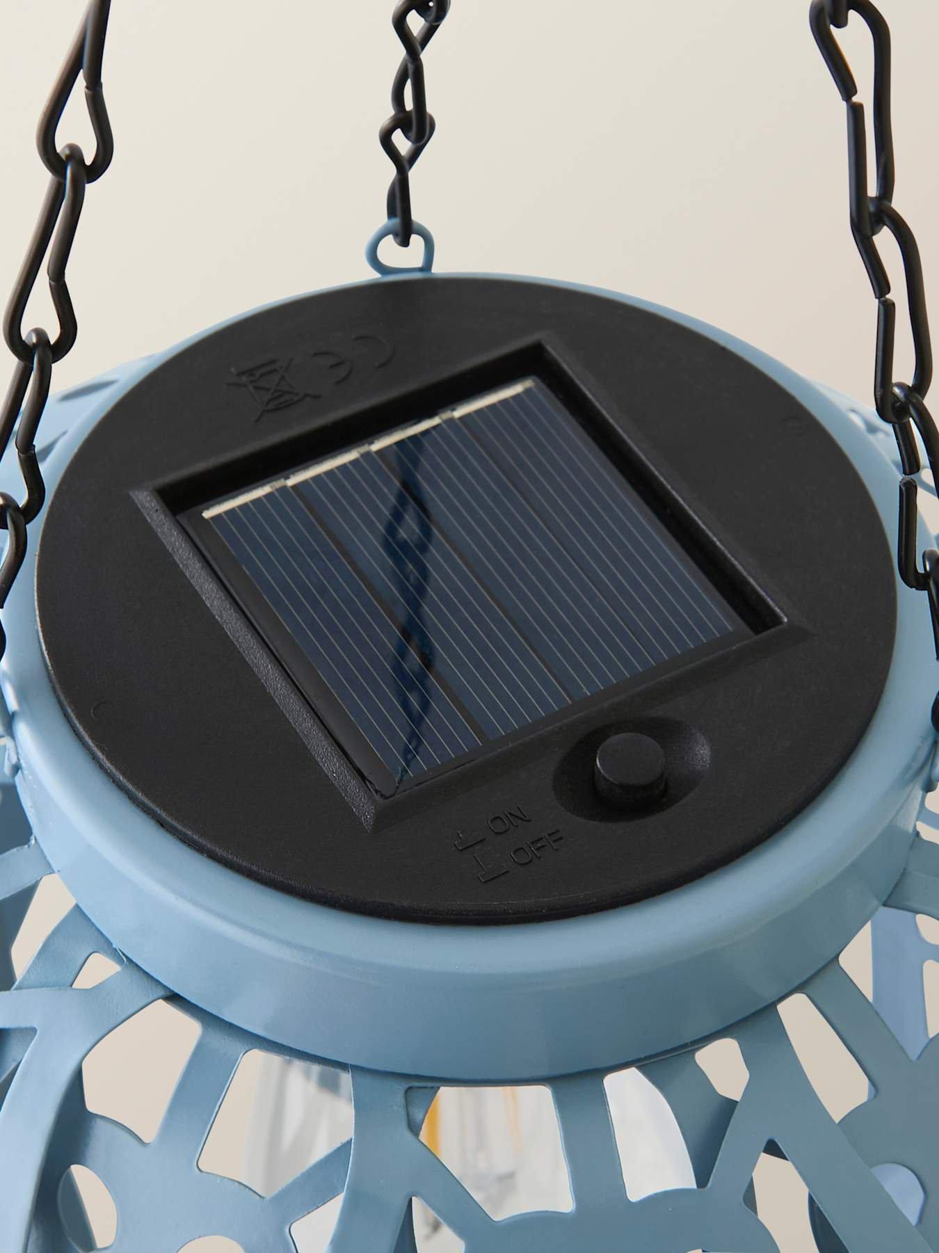 Image 4 of 7 of ValueLights Artichoke Powder Blue Solar Hanging Outdoor Garden Lantern Light