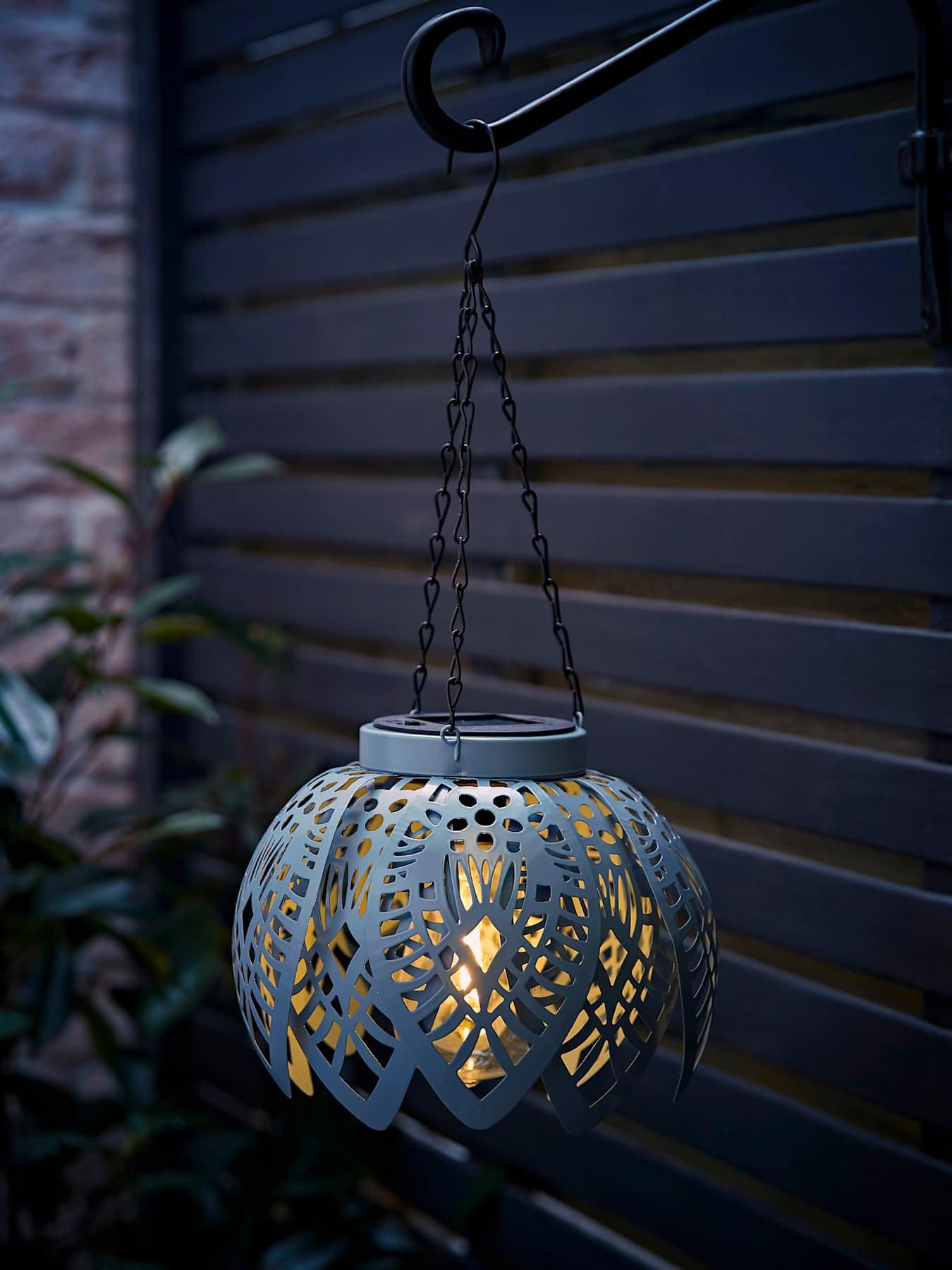 Image 5 of 7 of ValueLights Artichoke Powder Blue Solar Hanging Outdoor Garden Lantern Light