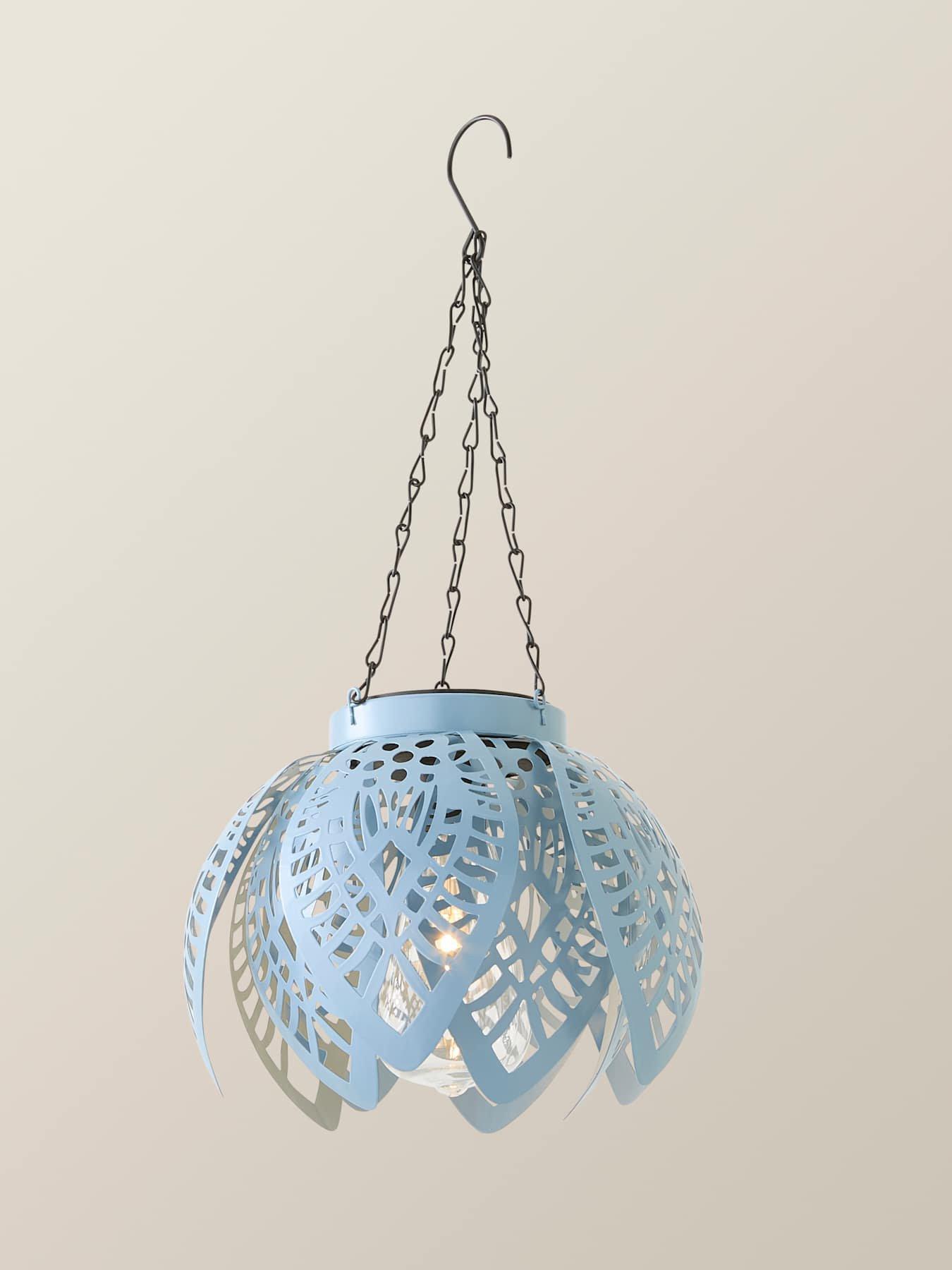 Image 6 of 7 of ValueLights Artichoke Powder Blue Solar Hanging Outdoor Garden Lantern Light