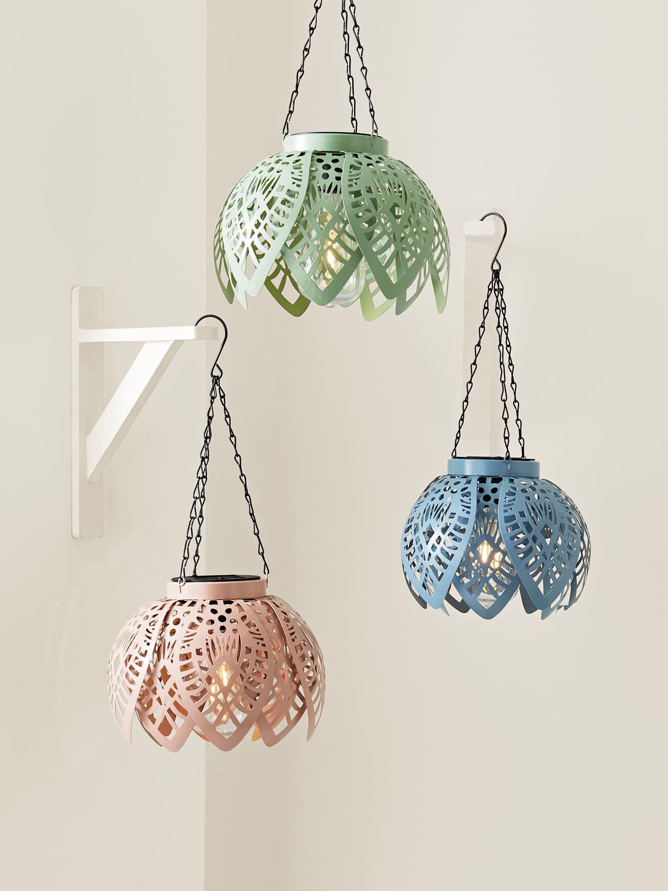 Image 7 of 7 of ValueLights Artichoke Powder Blue Solar Hanging Outdoor Garden Lantern Light