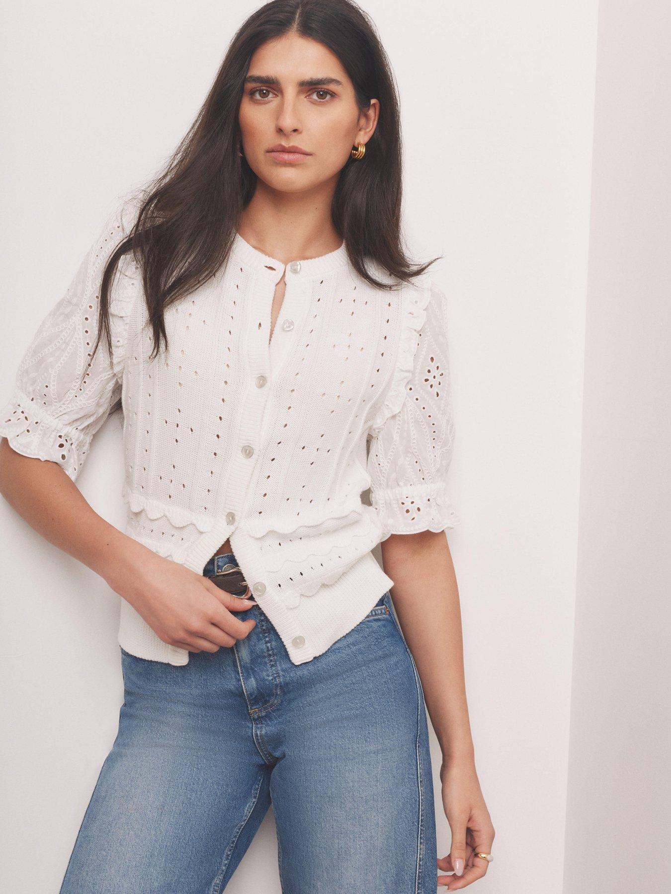 Mint Velvet Ivory Woven Mix Knit Top