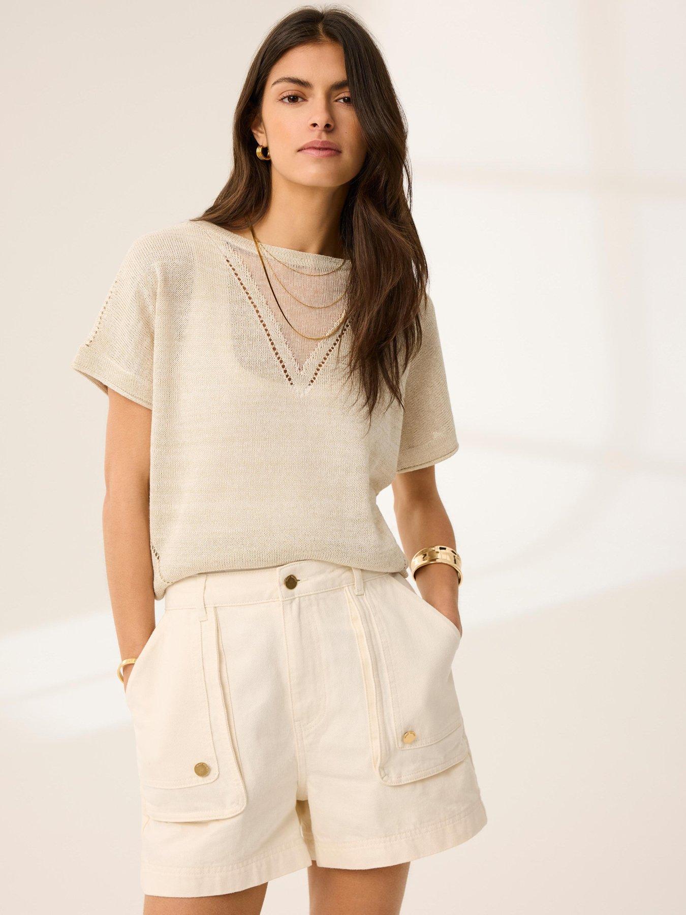 Mint Velvet Neutral Sparkle Batwing Top - Cream