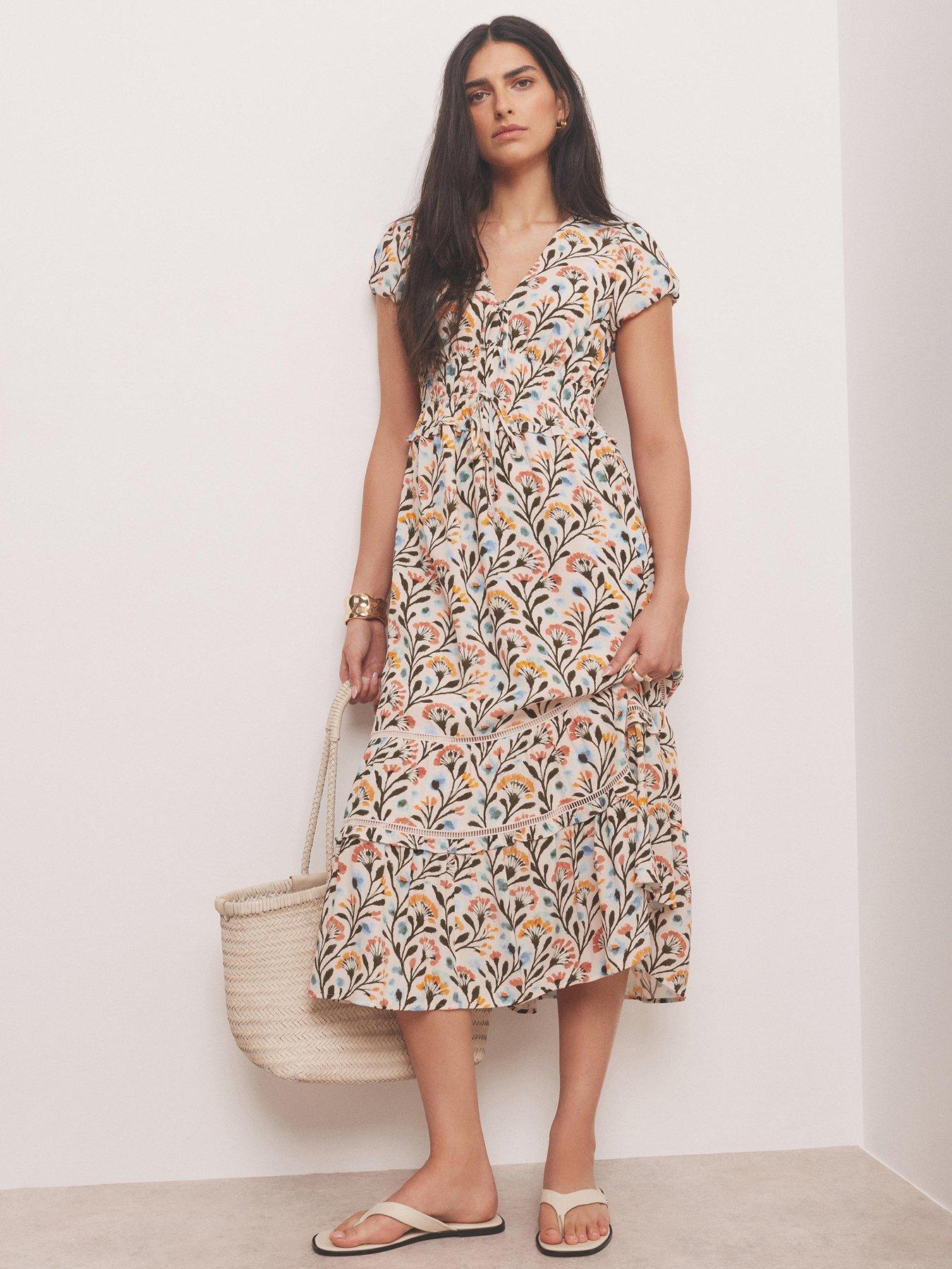 Image 1 of 6 of Mint Velvet Floral Print Midi Dress - Multi