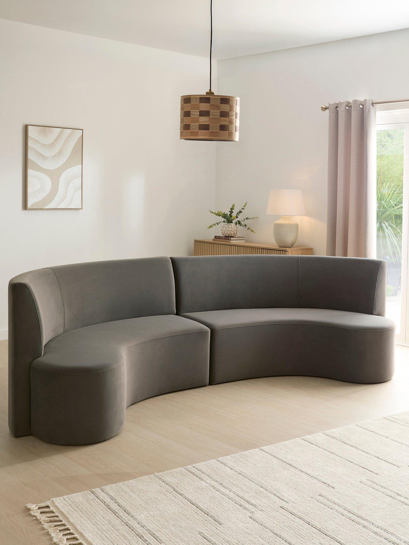 The Very Collection Esme Curved Velvet Dining Booth - Charcoal