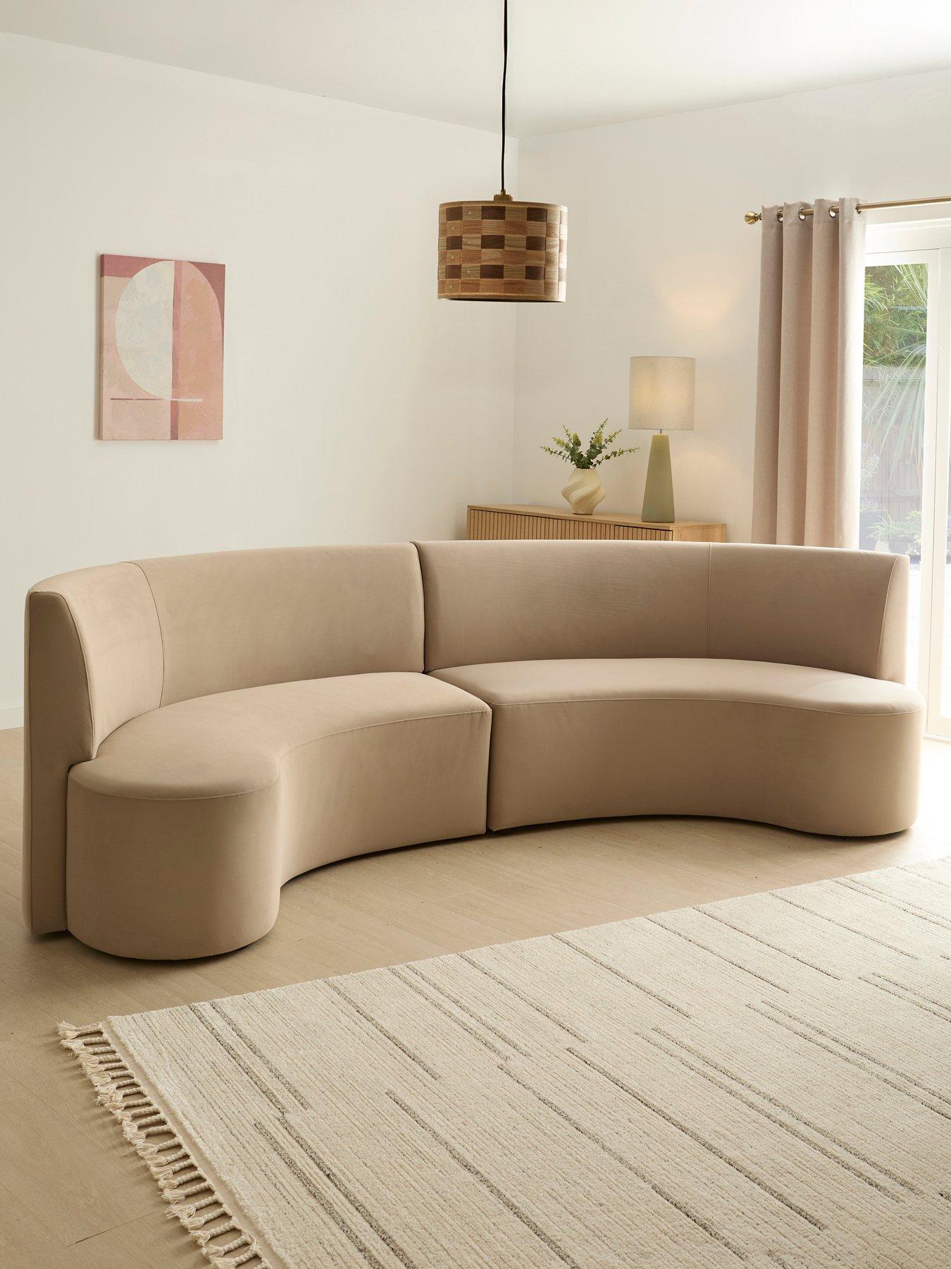 The Very Collection Esme Curved Velvet Dining Booth - Taupe