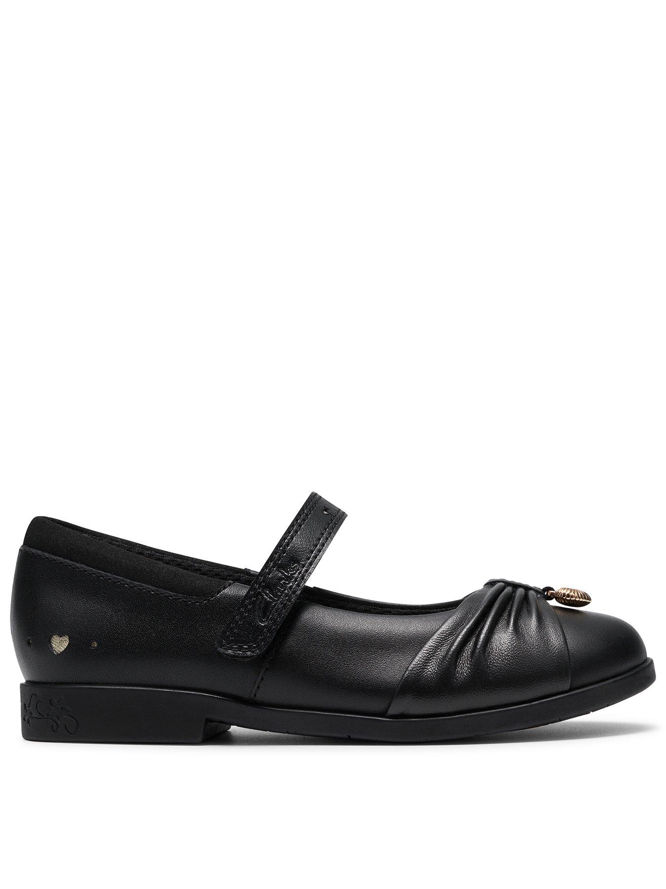 Clarks Kids Lock Gem Leather Mary-jane Shoe- Black
