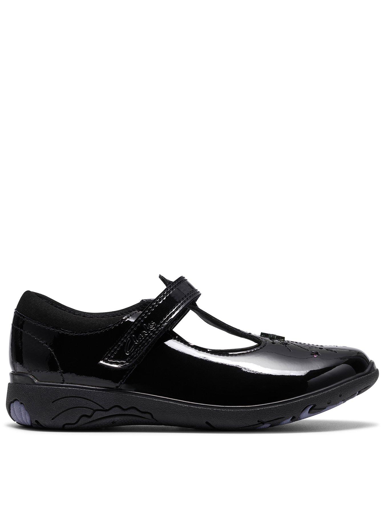 Clarks Kids Relda Magic T-bar Patent Shoe, Black, Size 11 Younger