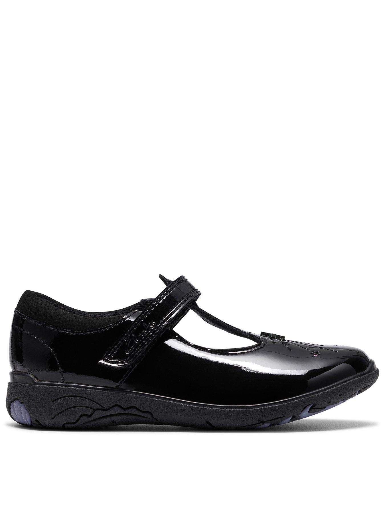 Clarks Junior Relda Magic T-Bar Patent Shoe - Black
