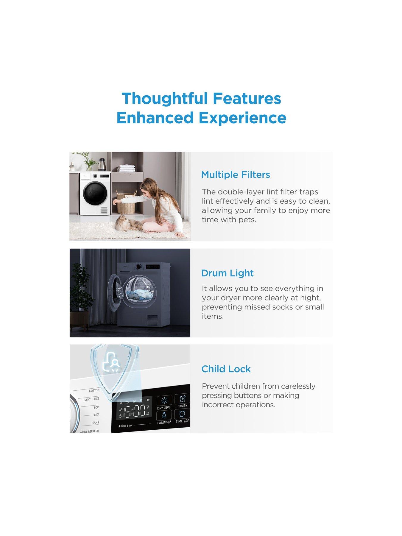 Image 5 of 7 of Midea MD110H80D/W 8kg Anti-Crease Technology Heat Pump Tumble Dryer White