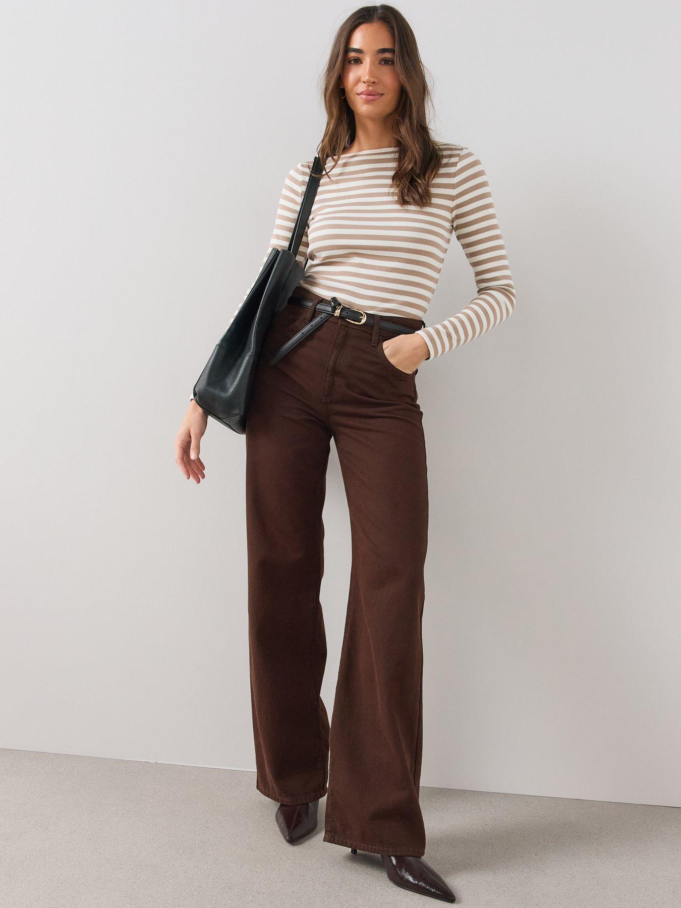 Image 3 of 6 of The Very Collection Womens Boat Neck Ribbed Stripe Long Sleeve Top - Neutral
