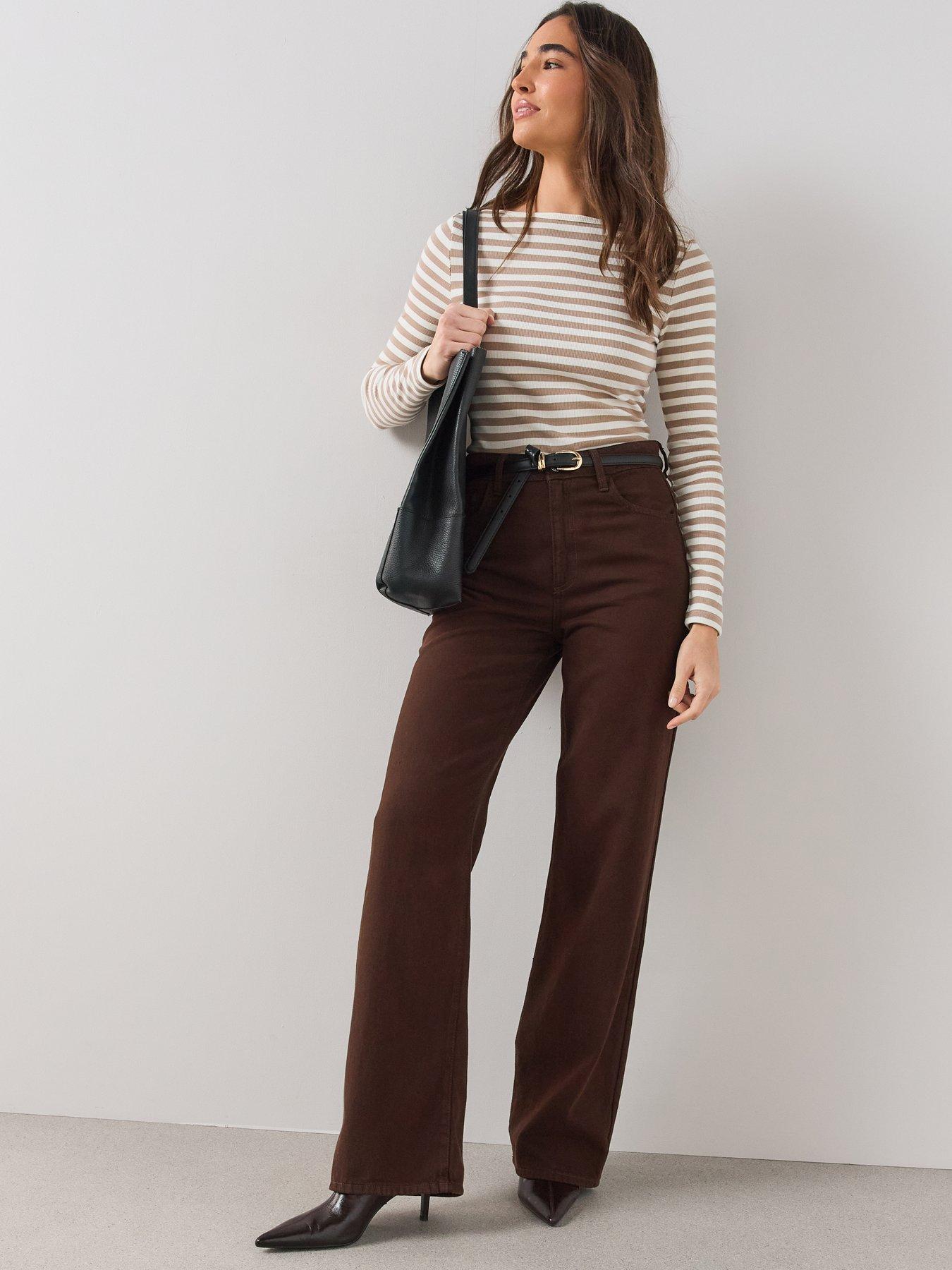 Image 5 of 6 of The Very Collection Womens Boat Neck Ribbed Stripe Long Sleeve Top - Neutral