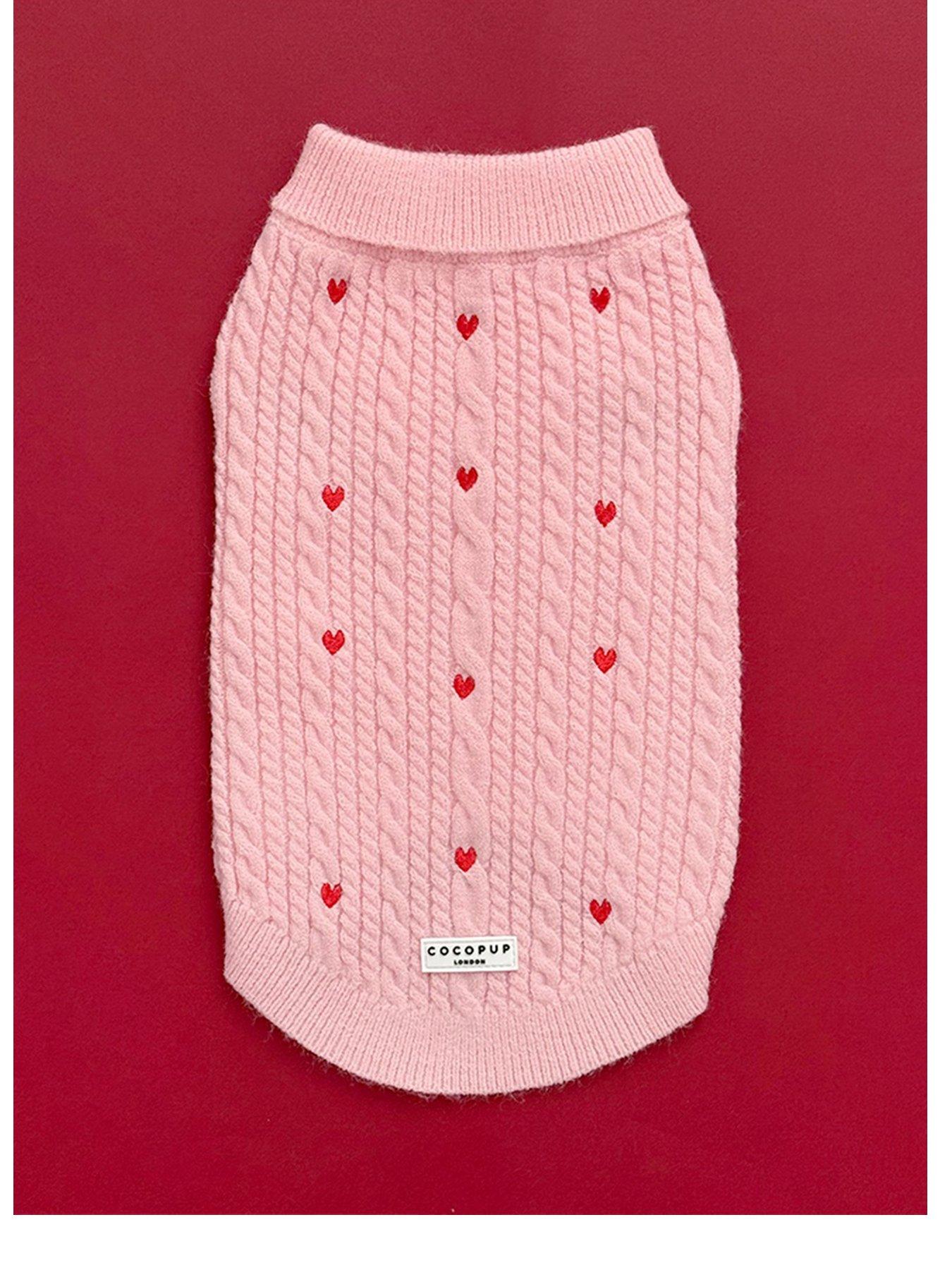 Image 1 of 2 of Cocopup Pink Heartstrings Cable Knit Dog Jumper