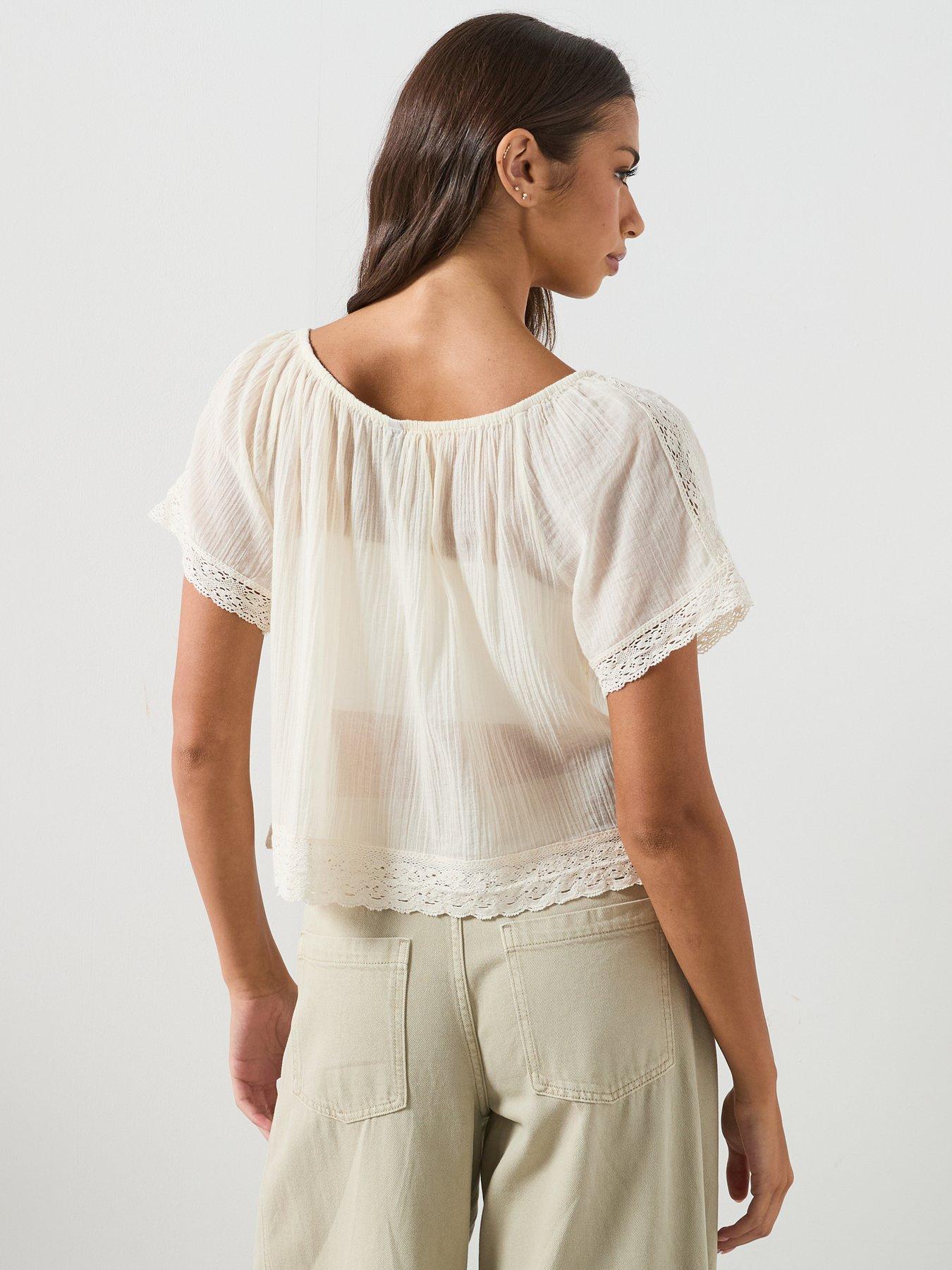 Image 2 of 6 of Mango Cotton Lace Blouse - Cream